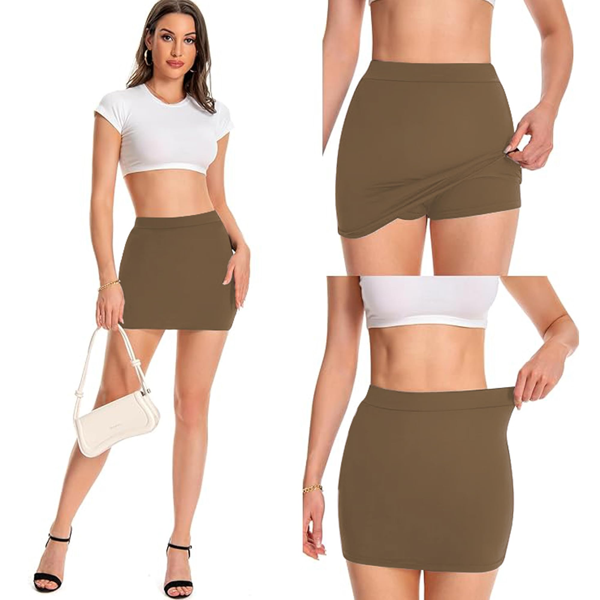 Leopard Cheetah Skirt with Shorts, Sexy Night Club High Waist Elastic Leopard Print Bodycon Mini Skirts for Women: Dark Khaki Medium Short