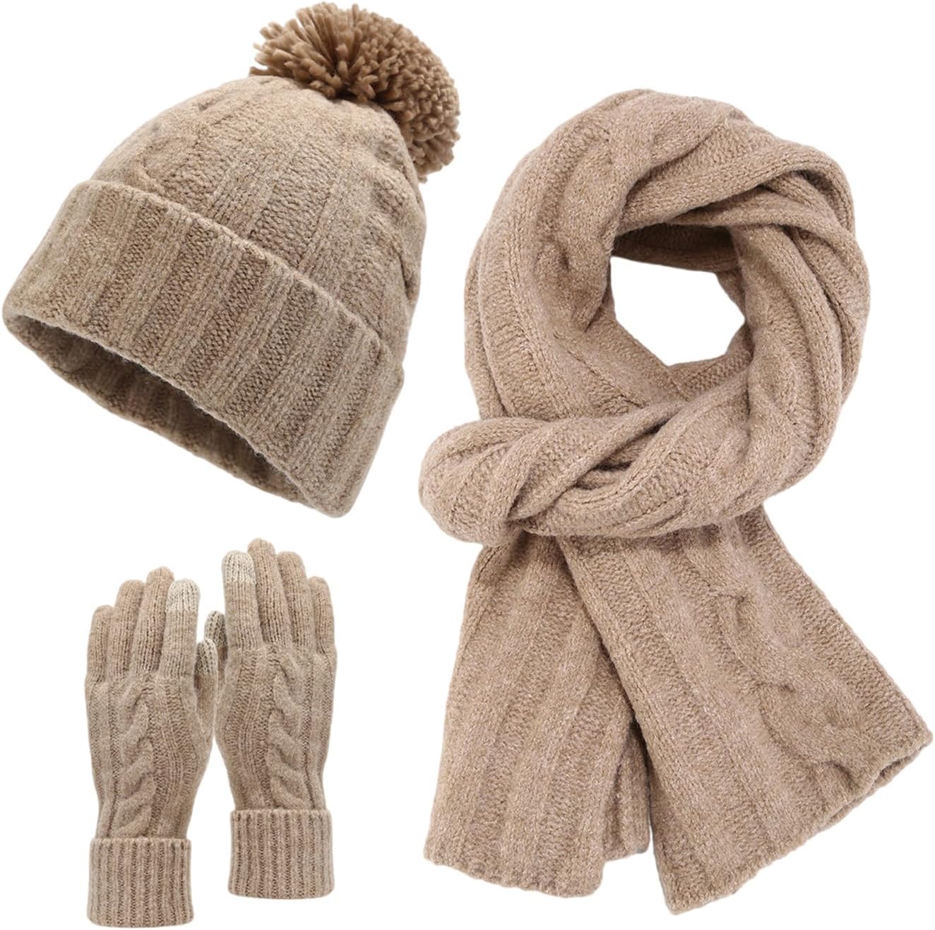 Women Hat Head Wrap Thicken Knitted Scarf for Climbing Skiing Sports Headwear Girl Thickened Hat Gloves Set