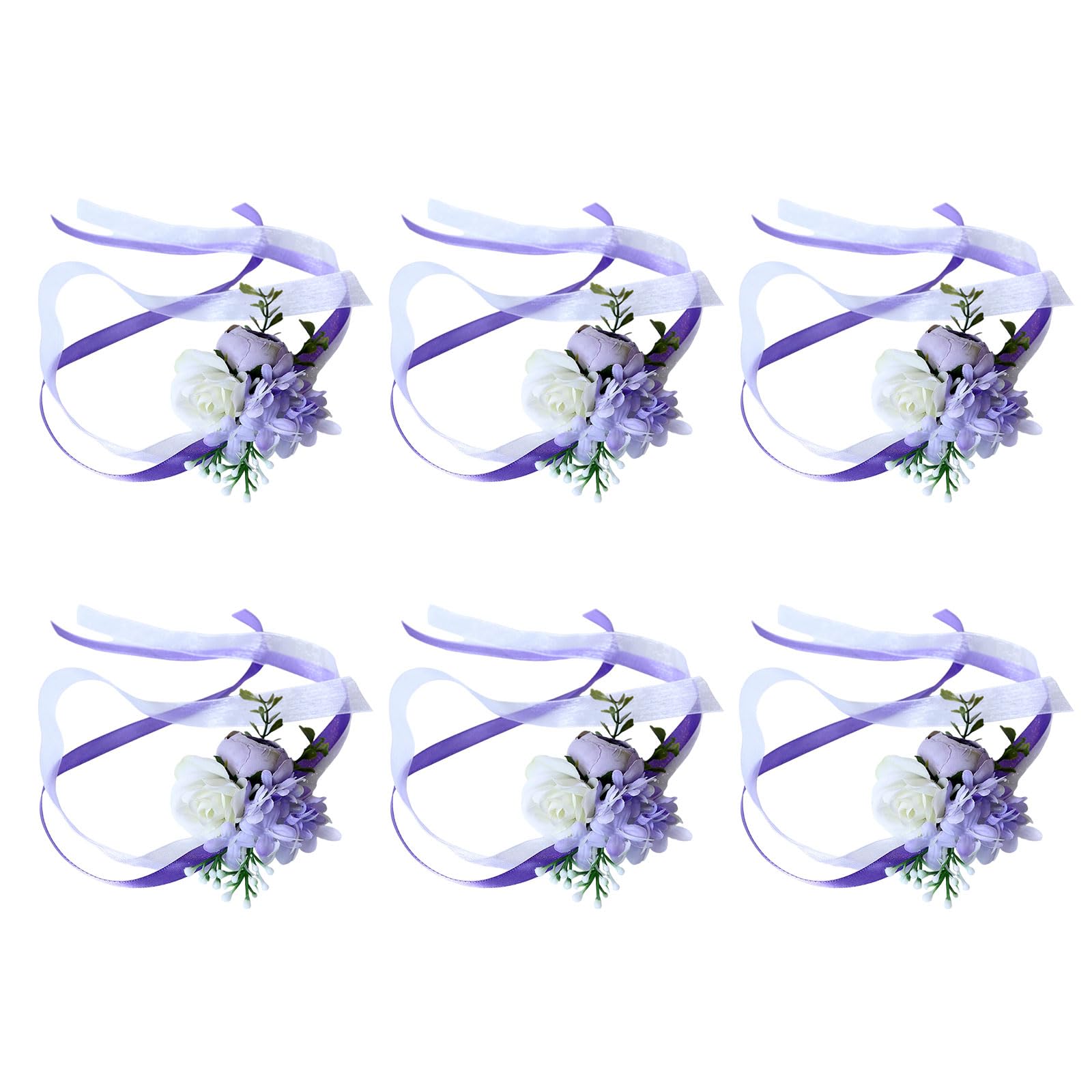 Hsioluted 6Pcs Artificial Rose Boutonniere for Wedding Ceremony Anniversary, Dinner Party, Rose Corsages Wristband for Bride Boutonniere for Women and Corsages Set
