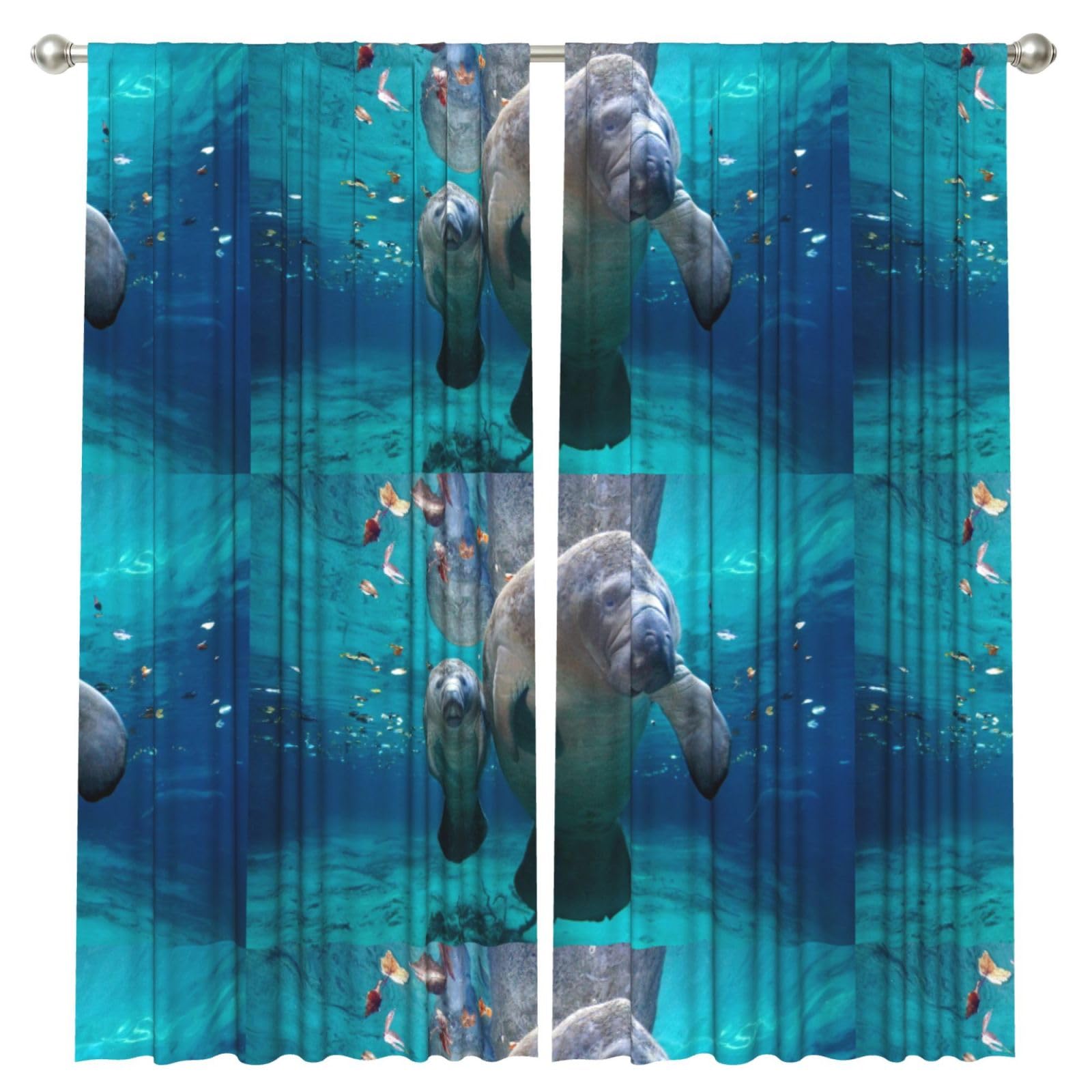 InOmak Sea Manatee, 2 Panels Window Curtains 52 x 84 Inch Blackout Curtains for Living Room Bedroom