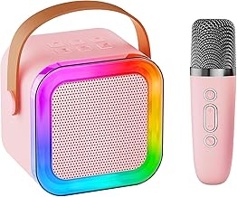 Rechargeable Mini Bluetooth Karaoke Machine for Kids – Wireless Microphone, LED Lights, Bluetooth Speaker – Singing Toy for Boys & Girls – Birthday Gift for Kids (S2) (Multicolor)