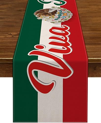 Nepnuser Camino de mesa de lino Viva México, México, Día de la Independencia, suministros para fiestas, hogar, comedor, cocina, decoración de mesa