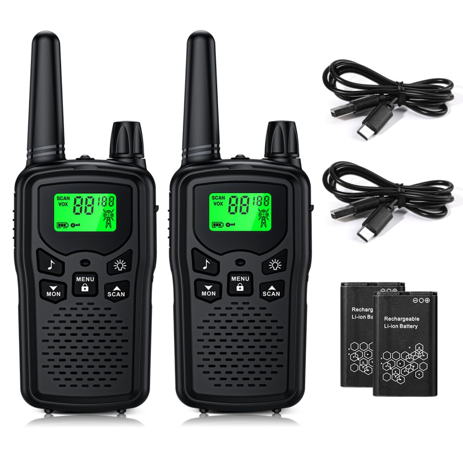 Walkie Talkie Long Range Walkie talkies with Rechargegable for Adults, 22 Channel FRS 2-Way Radios Walky Talky with LED Flashlight for Climbing, Camping Trip and Family Emergency Kit(2 Pack Black).