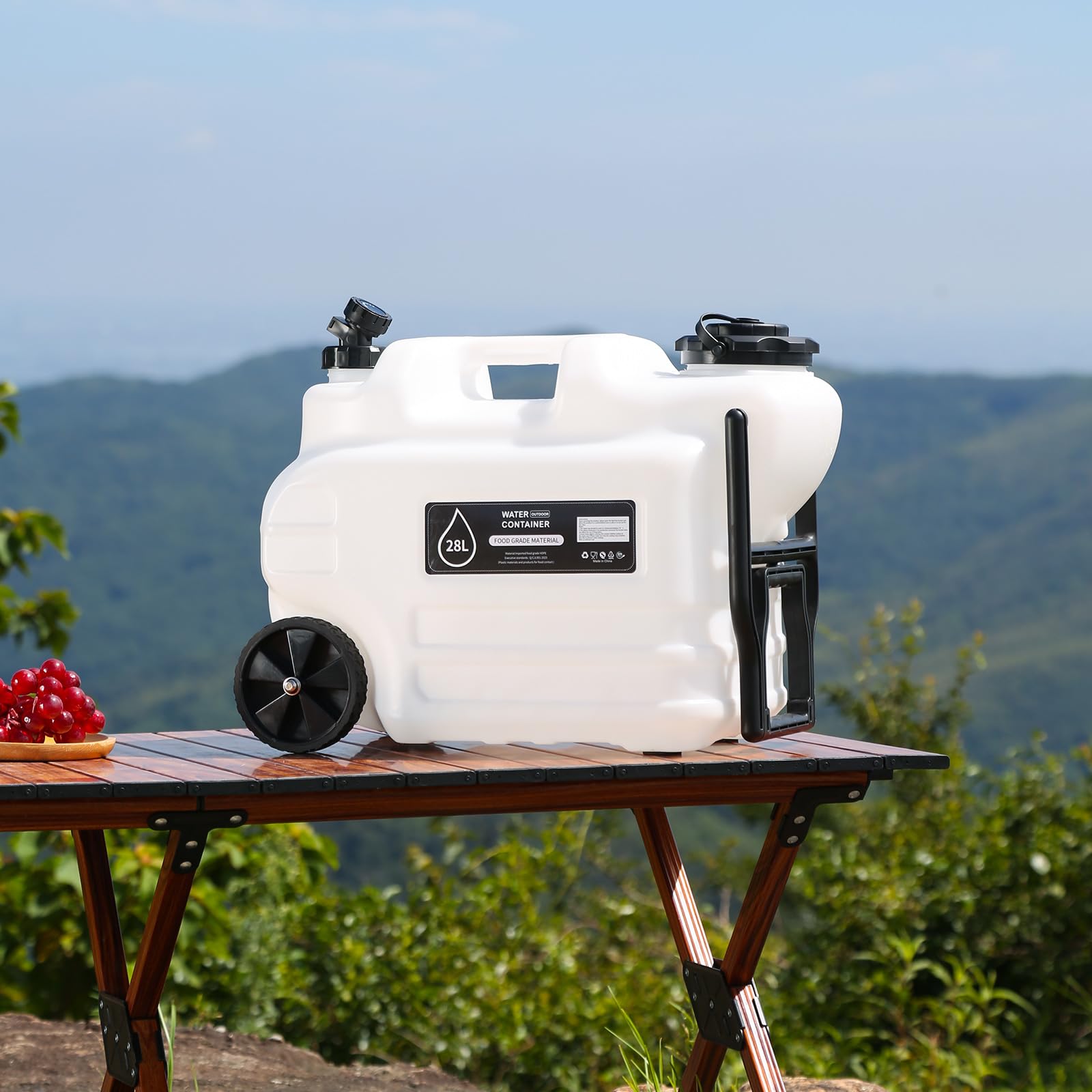 Depósito de agua multifunción con ruedas de 7,4 galones (28 l), dispensador de agua, transportador, almacenamiento de emergencia para vehículo, coche, al aire libre, senderismo