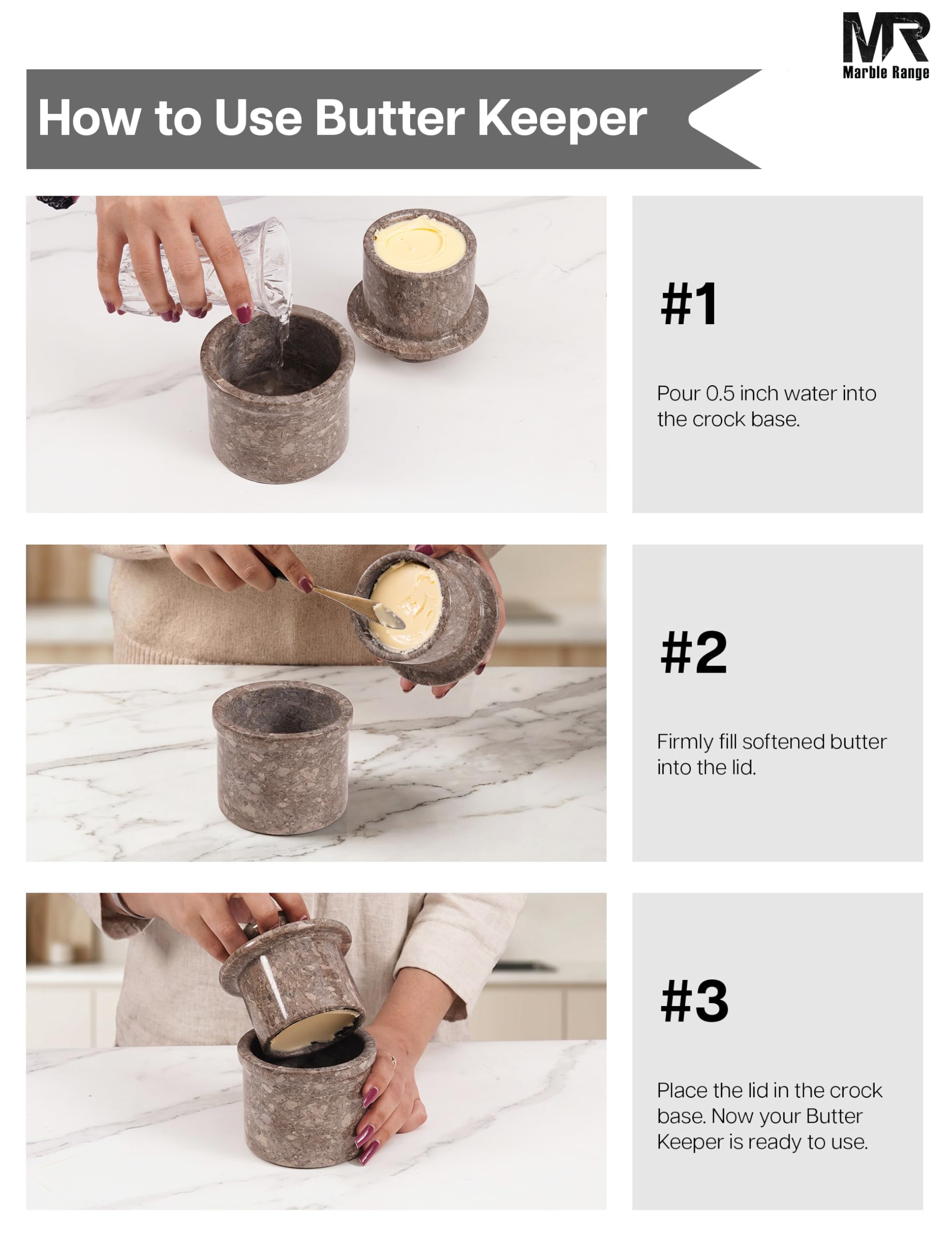 Beurrier En Marbre Verona 10,2 Cm Fait à La Main Pour Comptoir De Cuisine, Beurrier, Beurrier – Étagère De Comptoir De Cuisine