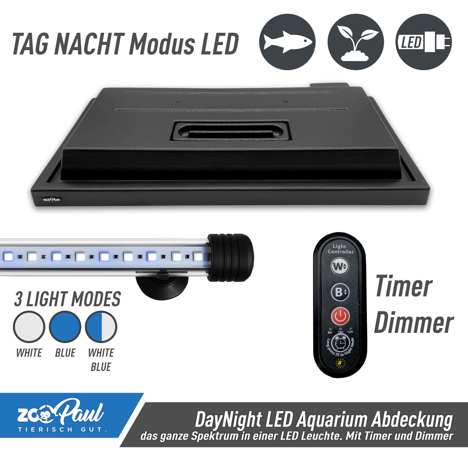 ZooPaul DayNight LED Aquarium Abdeckung Modern Line (60x30cm)