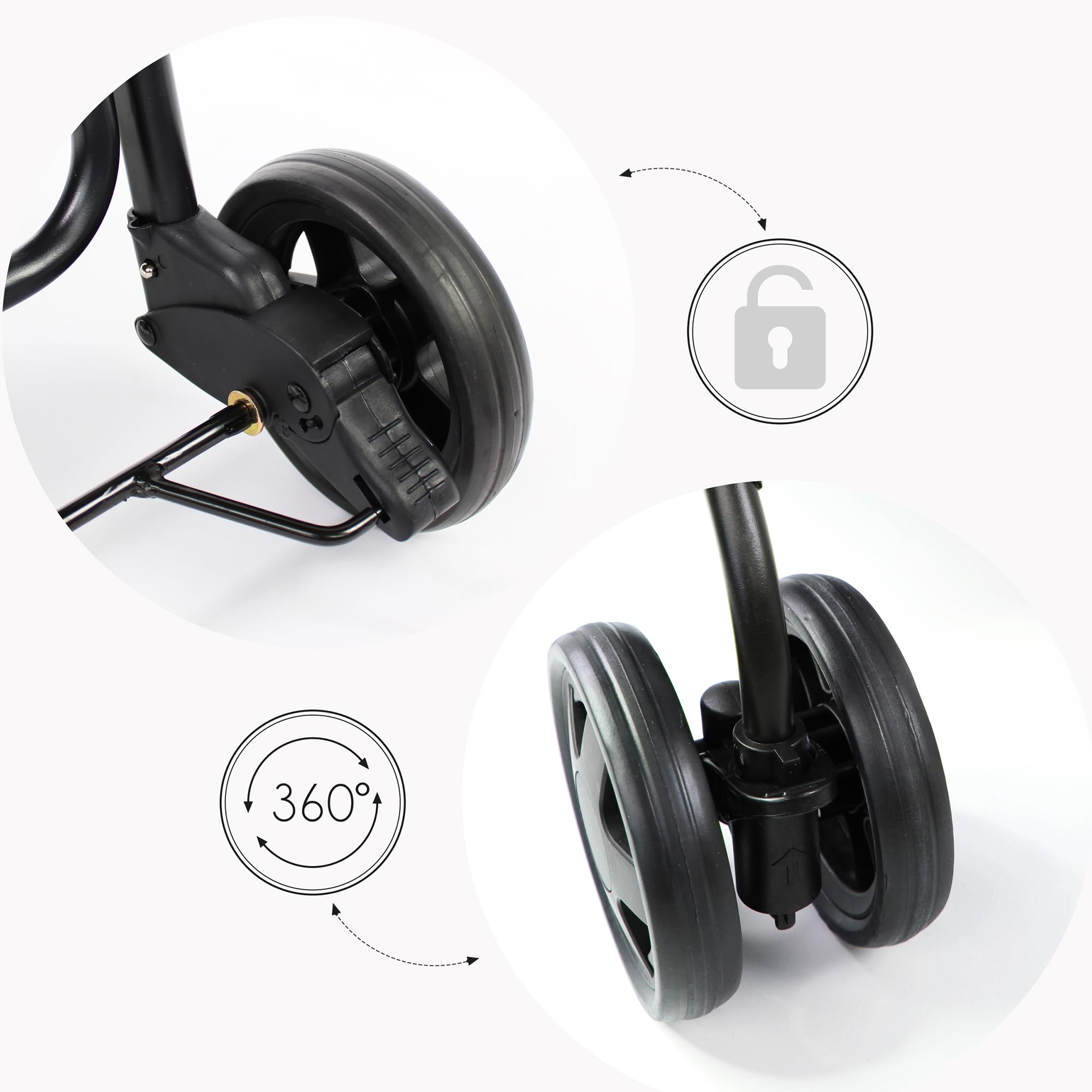 Mila moderno carrello della spesa, cestino rimovibile, porta - 15 kg/33 lbs, pieghevole, freno a pedale, manico morbido, tessuto resistente. Doppia ruote anteriori, manovrabilità a 360