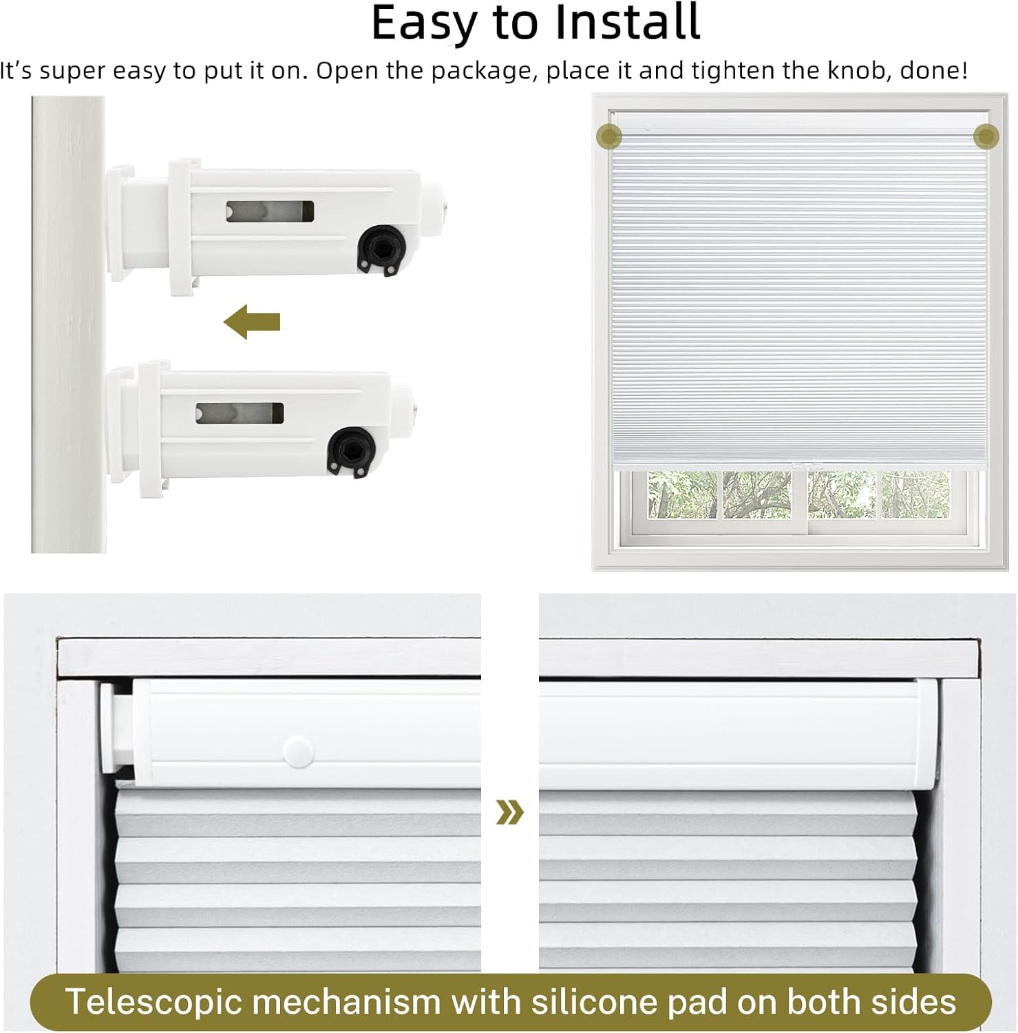 Blackou Cordless Cellular Shades No Tools No Drill Blackout Cellular Blinds Single Cell Custom Honeycomb Window Shades for Indoor Window, Home and Office, Custom Size, White Blinds