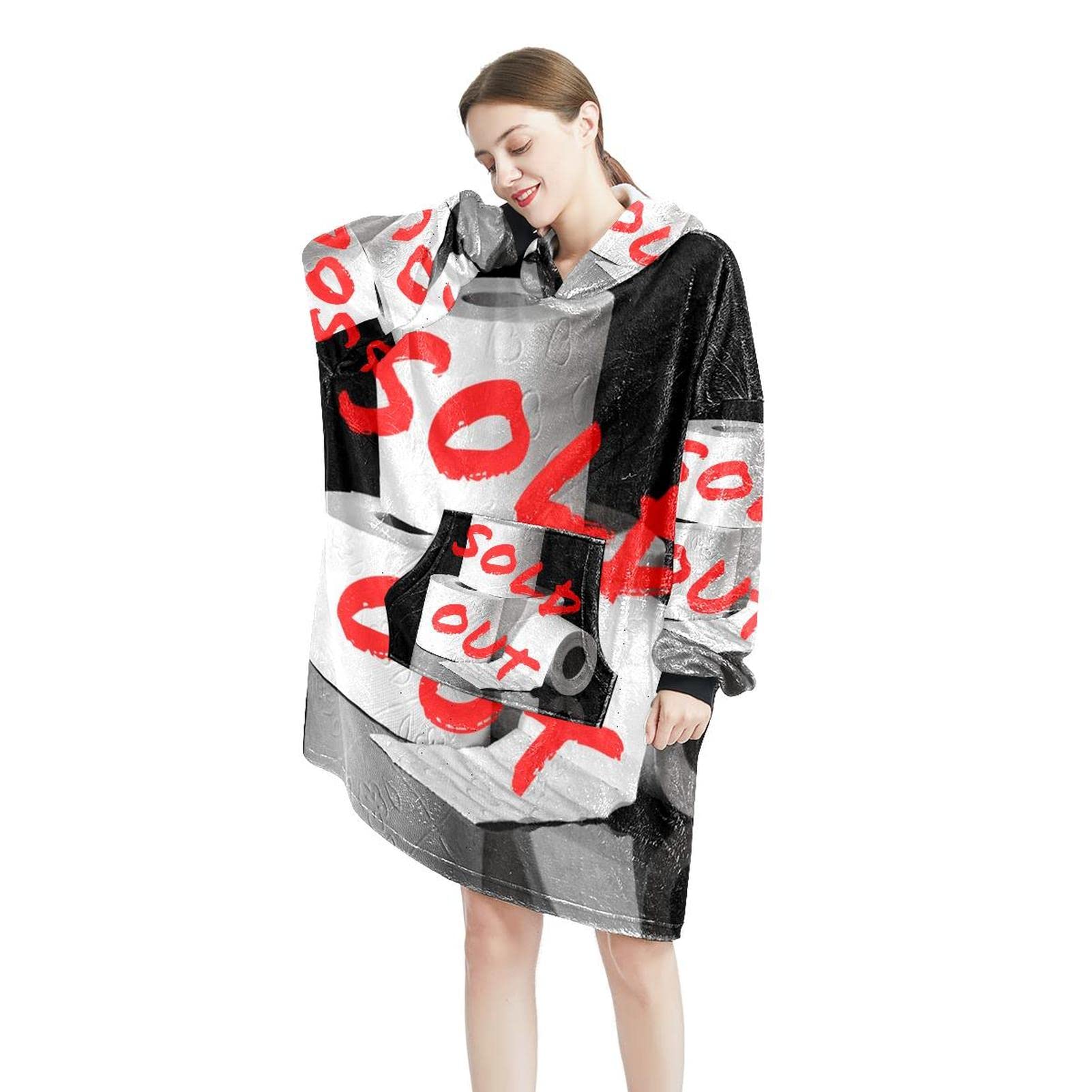 Koc do noszenia z kapturem, ponadwymiarowa bluza z kapturem dla kobiet, wygodna bluza papier toaletowy wyprzedany, Multicolor, rozmiar uniwersalny