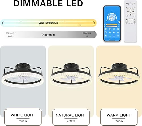 Miniatura 2 de CNCMtiger Ventilador de techo de perfil bajo de 198 pulgadas con luces ventilador de techo de montaje empotrado temporizador de 6 velocidades