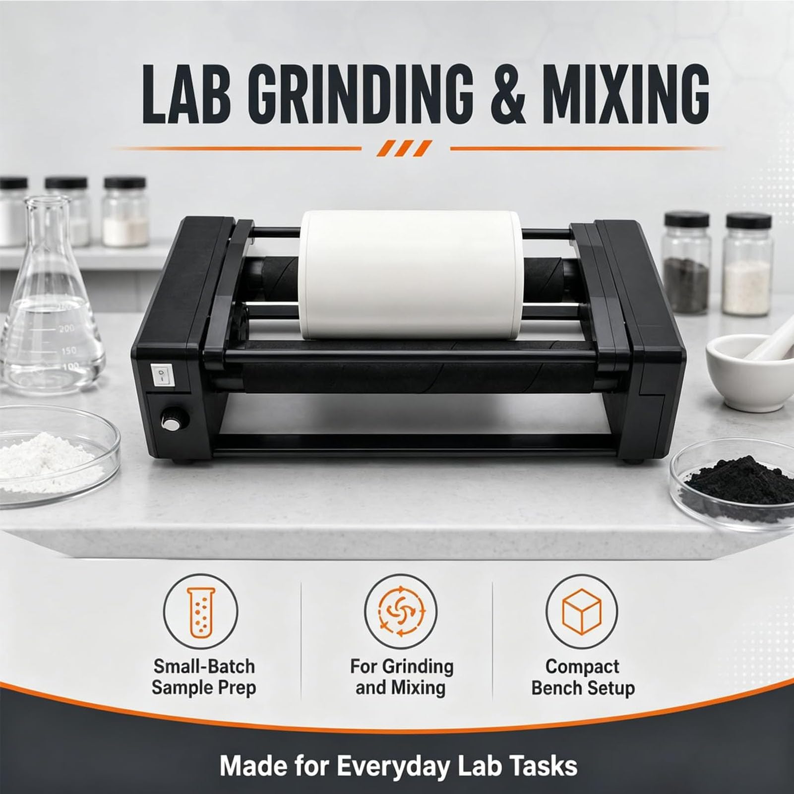 Molino De Bolas De Laboratorio De Sobremesa, Pulidora Horizontal De Moliend | Máquina Pulidora De Molino De Bolas Horizontal Con Tarro De Cerámica De 0,4 L Y Temporizador Digital(0.4L ceramic double)