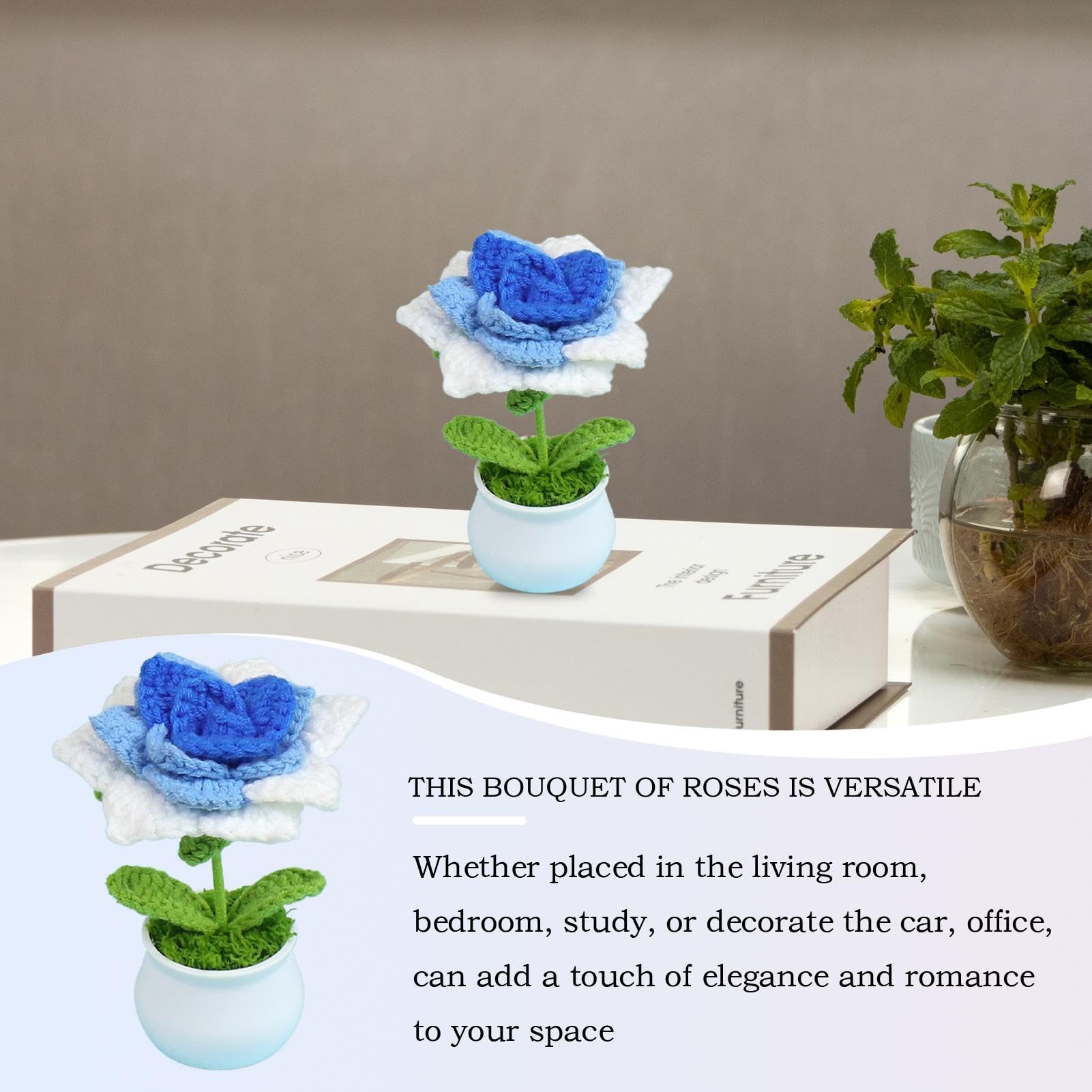 Gehaakte bloempot - handgemaakte gebreide bloemen gehaakte rozen, schattige gehaakte auto-decoratie, bloemenbureau decoraties, cadeau voor vrouwen, moeder, vrouw