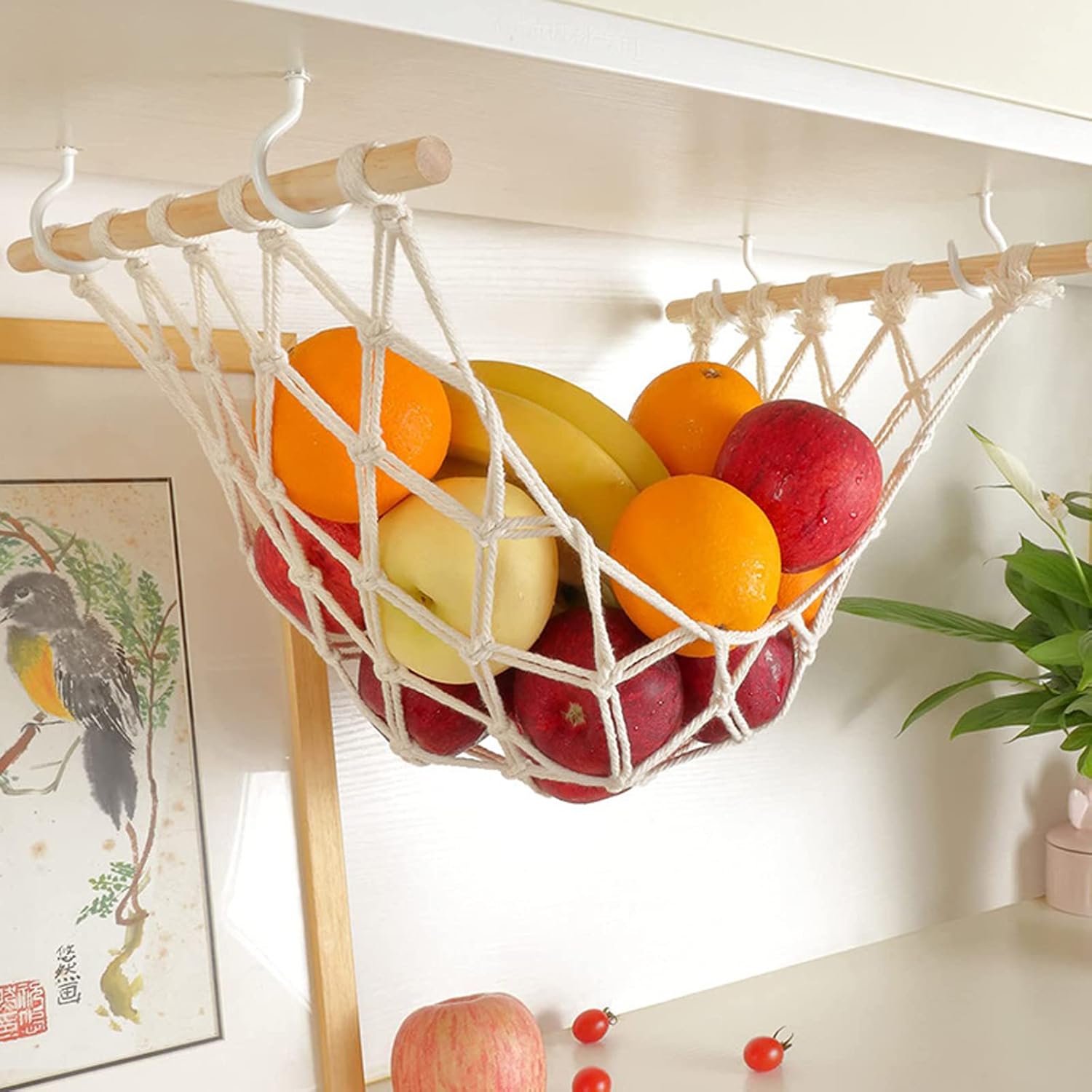 Hanging Fruit Hammock with Hooks, Hanging Fruit Basket Under the Kitchen Cabinet for Storing Banana Fruits, Hand-Woven Lace Hanging Basket for Kitchen Décor, Rectangle 3 711qlgJQviL. AC SL1500