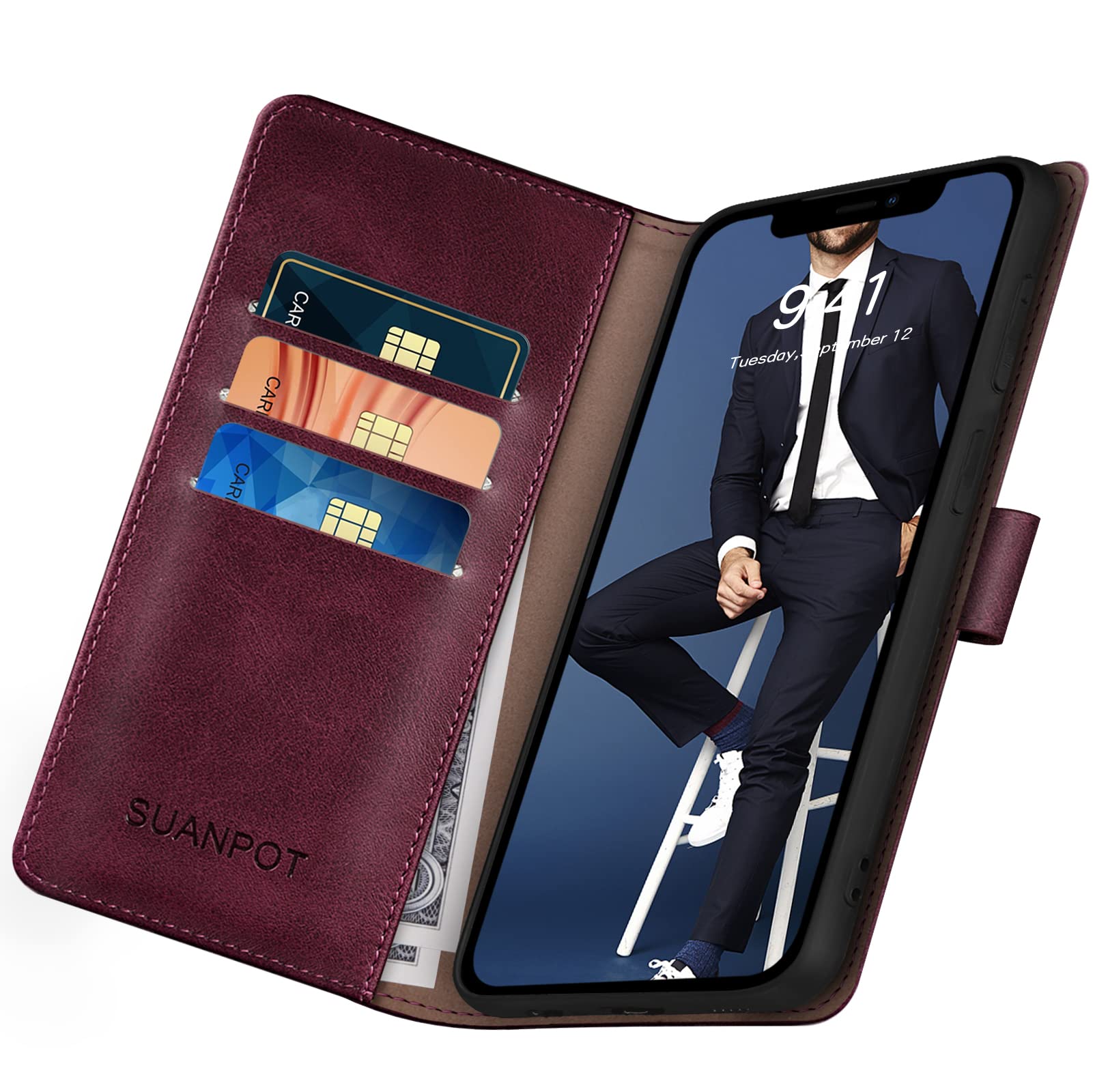 Custodia Portafoglio In Pelle PU Per IPhone Xs Max Con Tracolla Rimovibile, Blocco RFID, 2 Slot Carte E Supporto, Colore Caffè