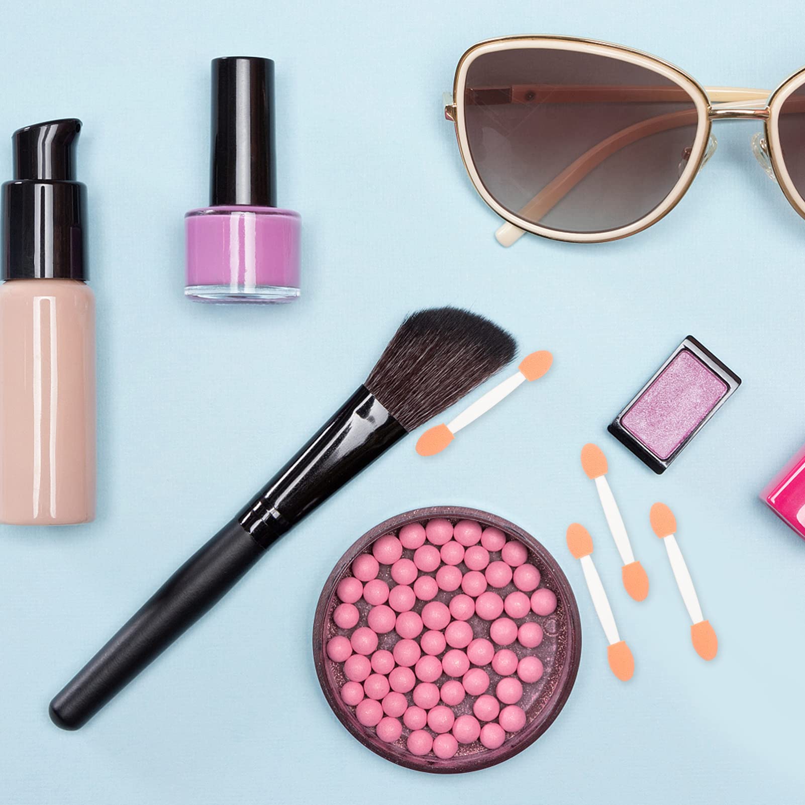 FOMIYES 2sets Eyeshadow Brushes Set Double-sided Sponge Sticks Makeup Tools Latex Tips Disposables 6.5cm Length Easy to Use Store 100pcs*2