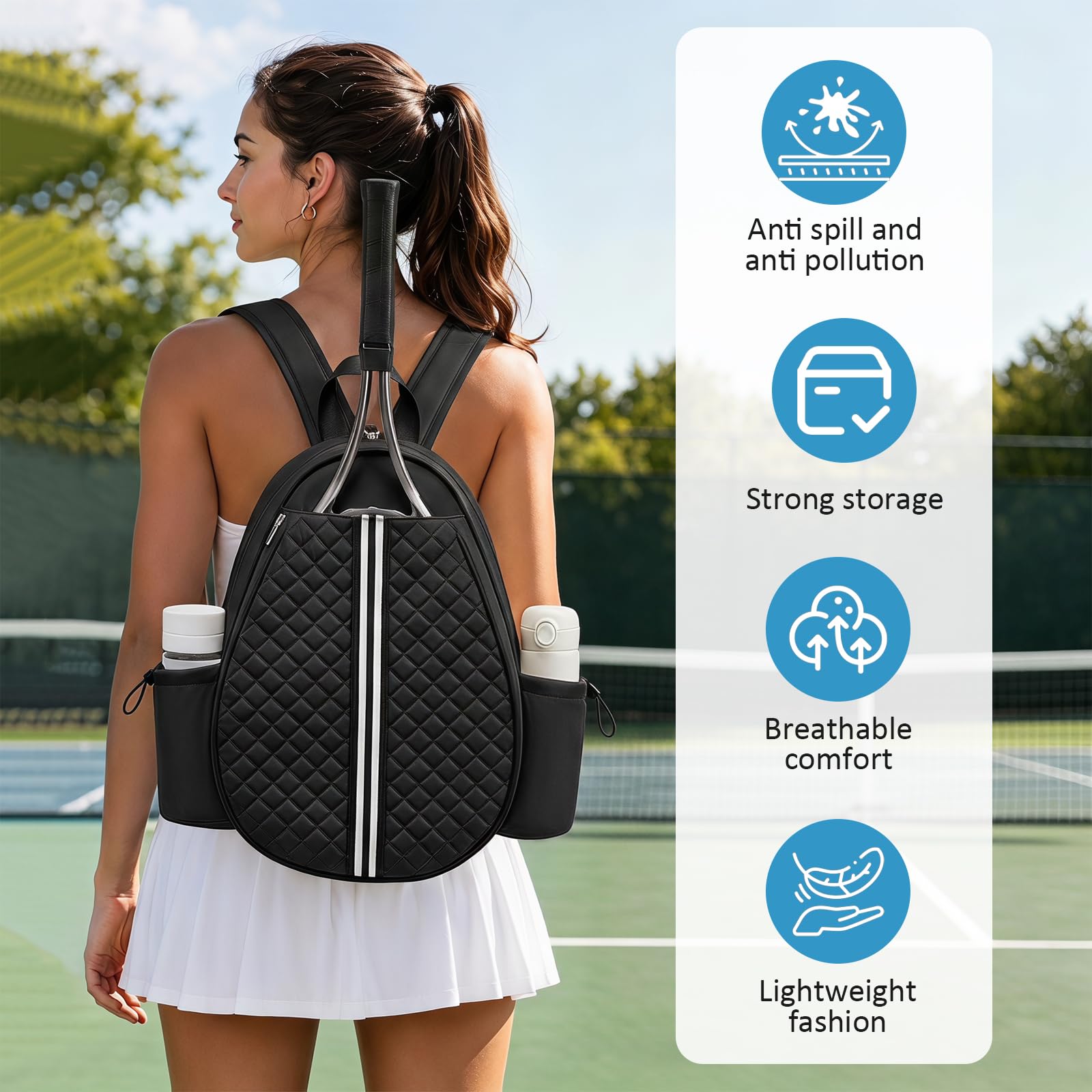 Generisch Zaino da tennis, borsa da tennis da donna e uomo, zaino da tennis per 2 racchette da tennis, impermeabile, zaino sportivo, borsa da badminton per pickleball, tennis e badminton