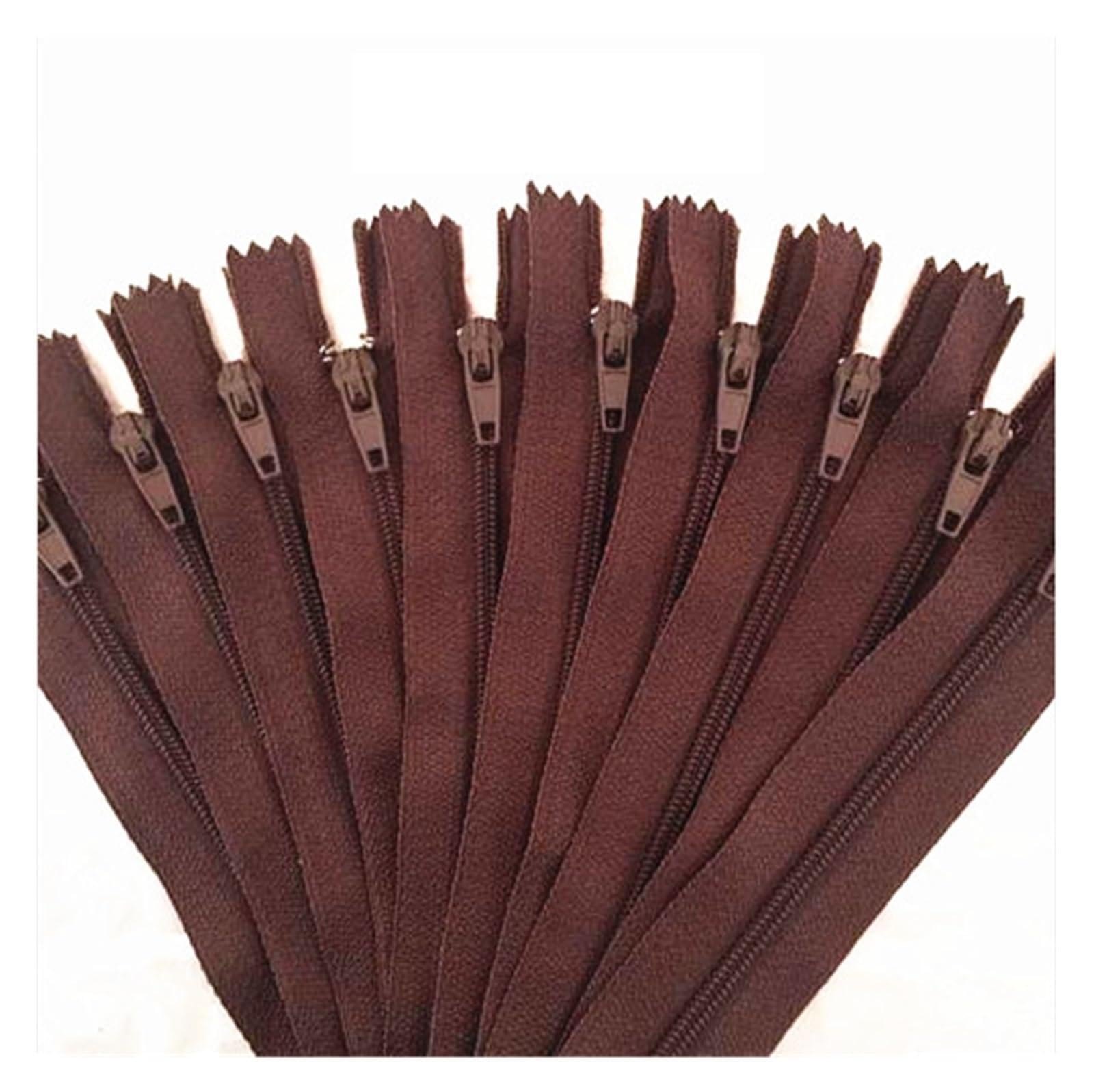10pcs 3# Zippers for Sewing 10cm - 60cm Nylon Coil Zippers Tailor Sewer Craft Crafter's (20 Colors)(Coffee,20cm)