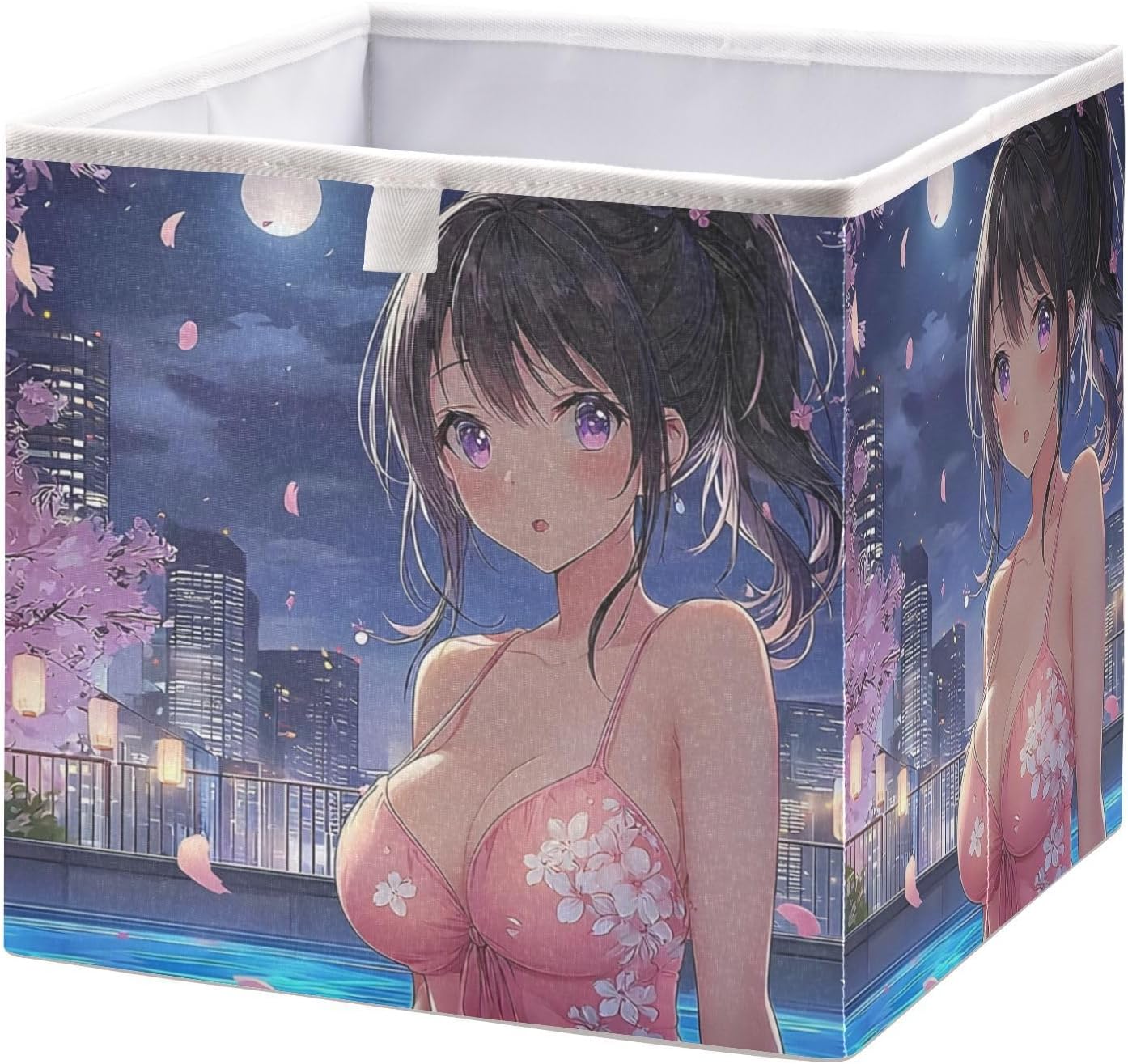 Night Anime Woman Storage Bins for Organizing, Stylish Fabric Storage Basket, Foldable Organizer Cube Square