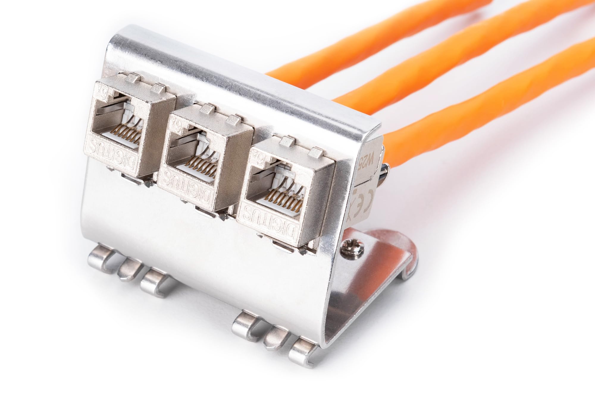 DIGITUS Adapter na szynę DIN do modułów Keystone - 3-portowy - kątowy 45° - stal nierdzewna - otwarta obudowa