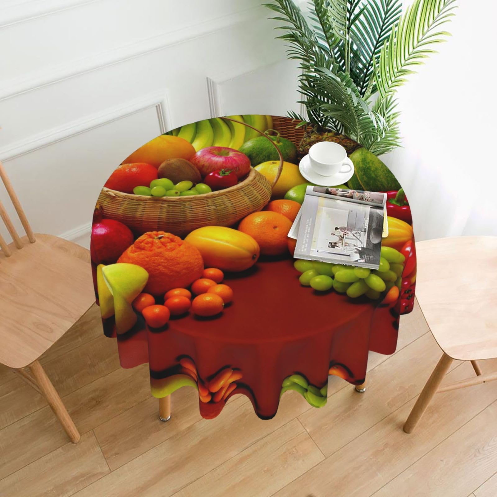 Nappe ronde 152 cm légumes et fruits frais imperméable pour table de cuisine