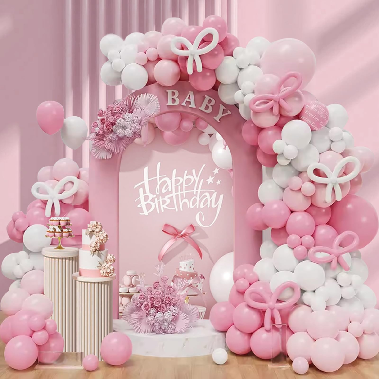 Lattua Pink Bow Balloon Garland Arch Kit - 141PCS Shatterproof Balloons with Bow Decor, Easy Setup for Birthdays, Baby Showers, Anniversaries, Girls &