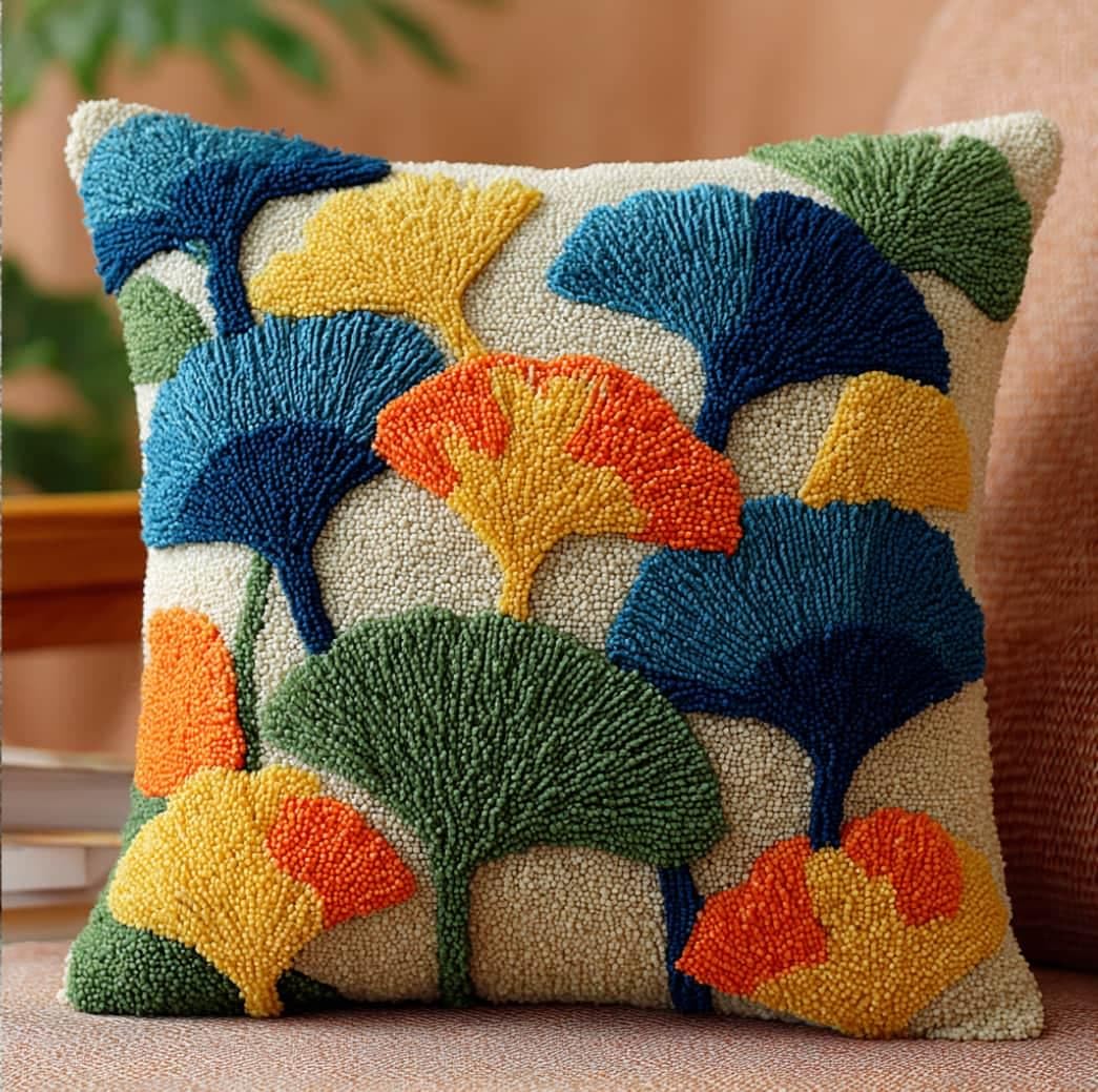 Taxpy Latch Hook Cushion Kits Leaf Pillowcase Kits Embroidery Kit 17X17 Inch DIY Needlework Pillow Cover Sofa Cushion Rug Making