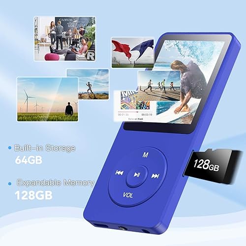 Miniatura 6 de AGPTEK A02PL - Reproductor de MP3 de 64 GB, reproducción de 70 horas de reproducción de sonido sin pérdidas, soporta hasta 128 GB (azul profundo)