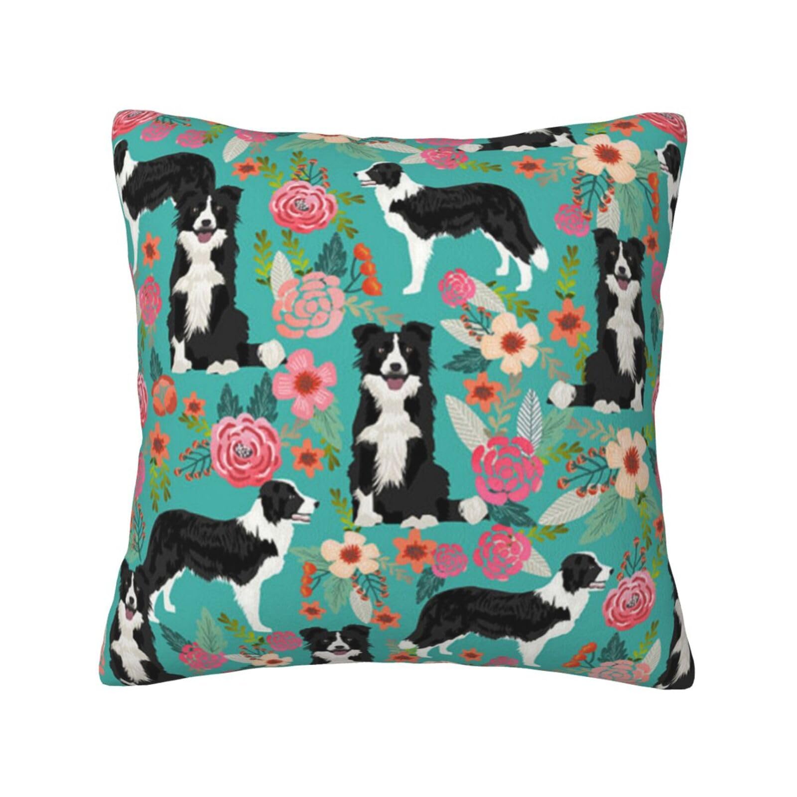Border Collie Florals Print Velvet Pillowcase Covers Home Decor,For Bed, Sofa And Living Room Cushion Covers And Many Other Occasions Square Pillow 20"X20"