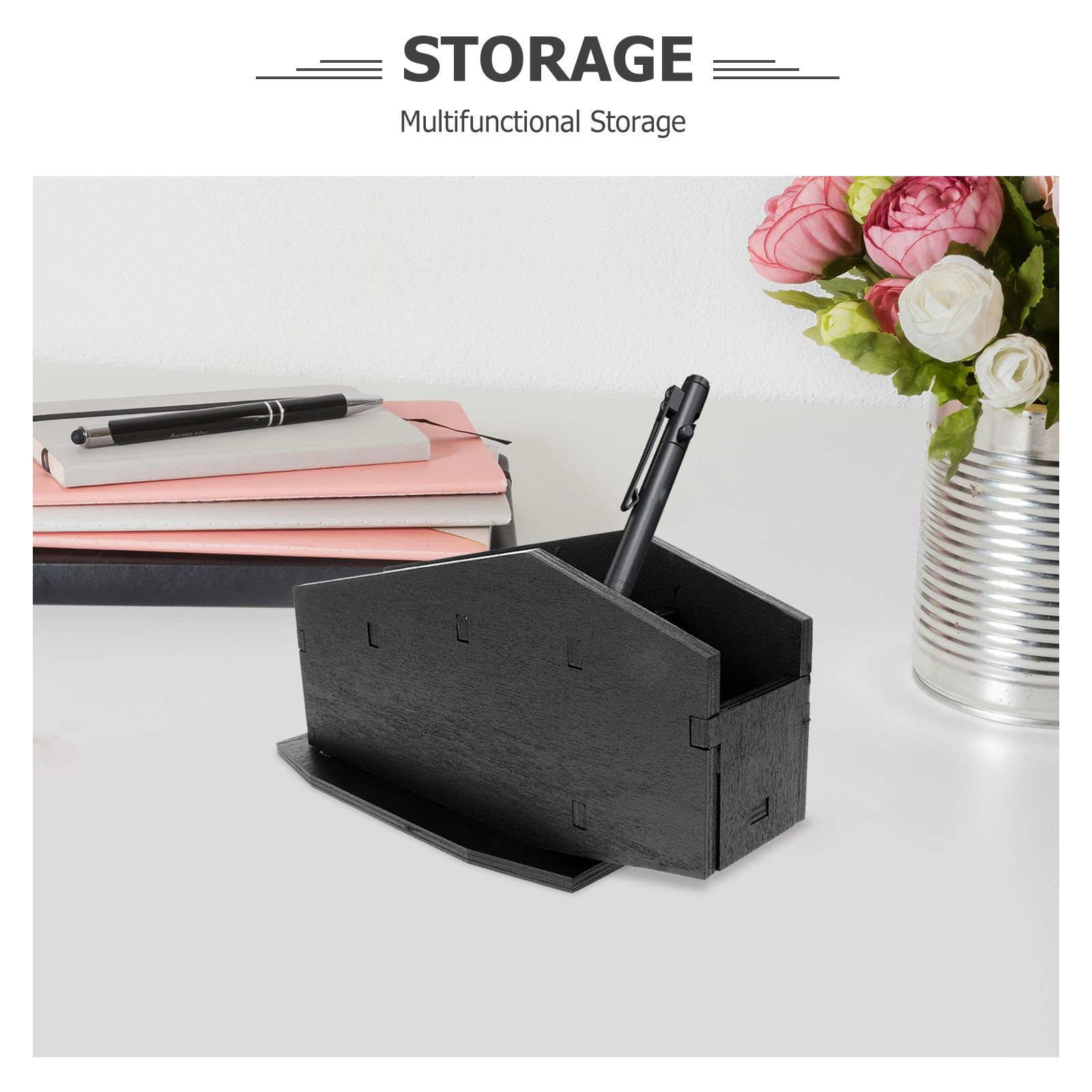 Abaodam 4 Pièces Pot à Pinceaux de Maquillage en Bois Foncé Forme Cercueil Style Gothique Unique pour Bureau ou Coiffeuse Rangement Polyvalent et Finition Soignée