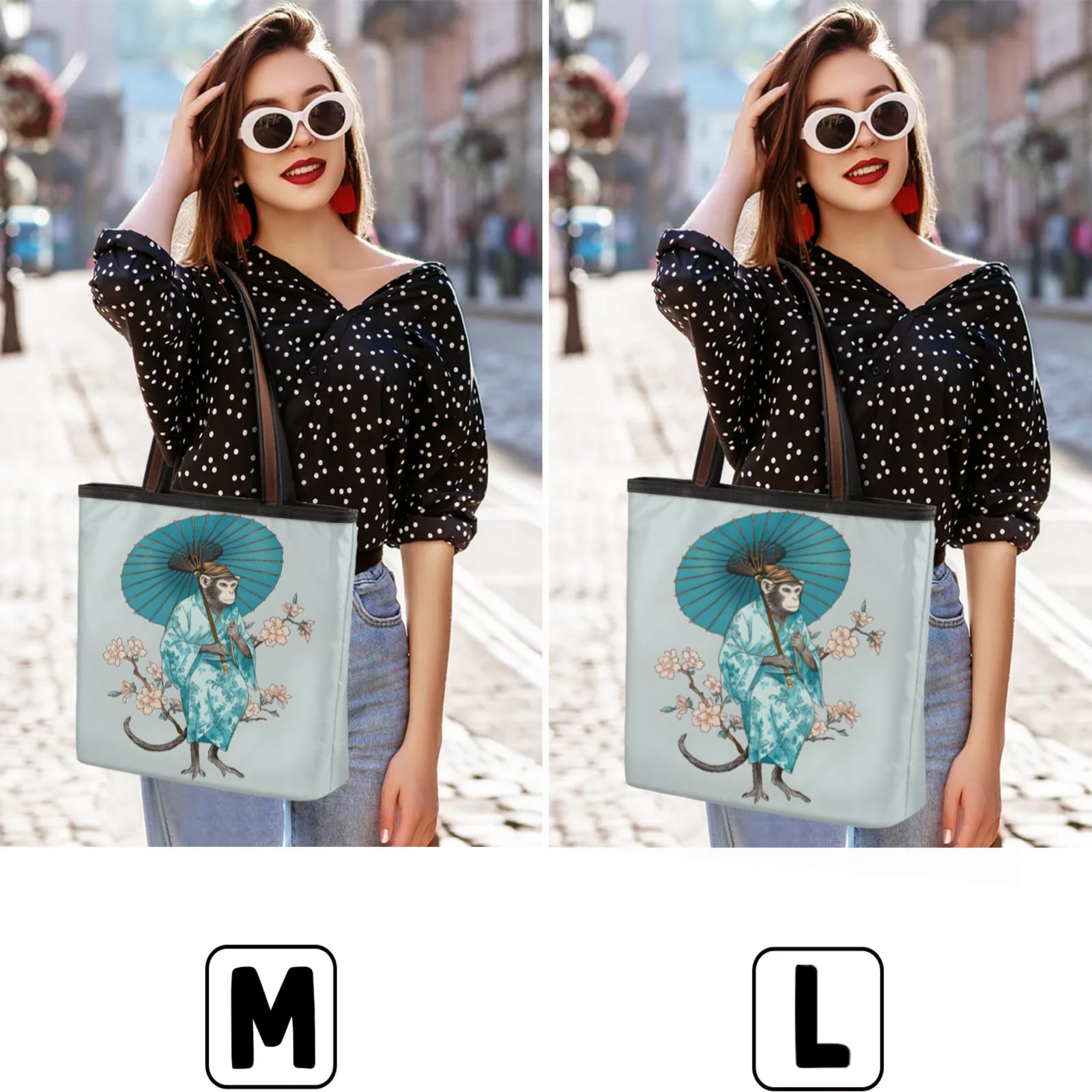 Watercolour Tree Branch Flower Monkey Umbrella Tote Bag Multi Pocket Zippered Beach Bag Lightweight Waterproof Handbag for Women Men Work Gym Travel Swimming Yoga Grocery Shopping M