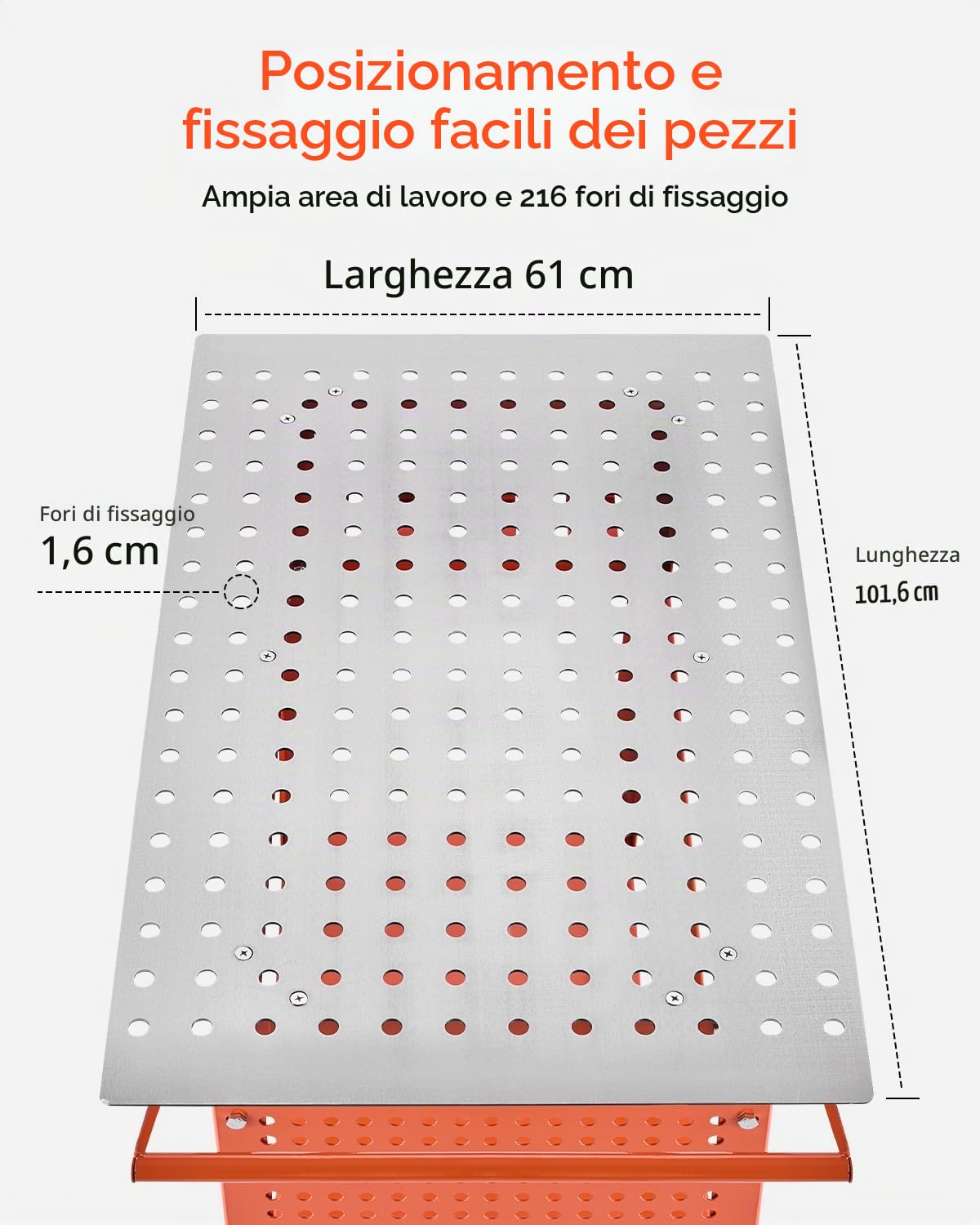VEVOR Tavolo da Saldatura 1016 x 609,6 mm Banco da Lavoro in Acciaio Mobile, 4 Ruote (2 con Freno), Capacità Peso Statico 362,87 kg Pannello di Stoccaggio a Doppio Strato, Fori di Fissaggio 15,87 mm
