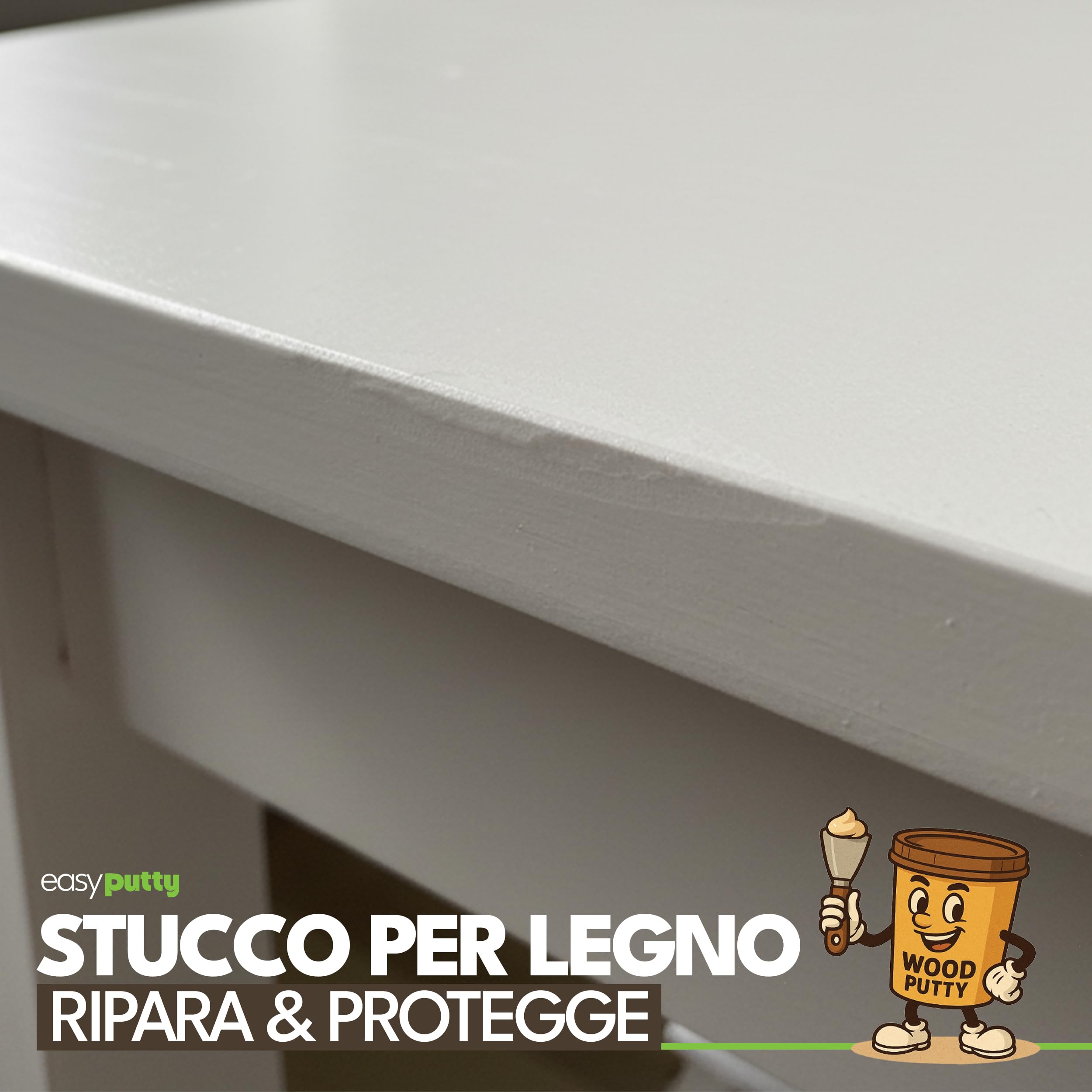 Stucco per Legno - Riempitivo per Mobili, Armadi in Legno, Pavimenti, Porte e Tavoli - Uso Interno ed Esterno + Include Carta Abrasiva & Spatola - 200 g (Bianco)