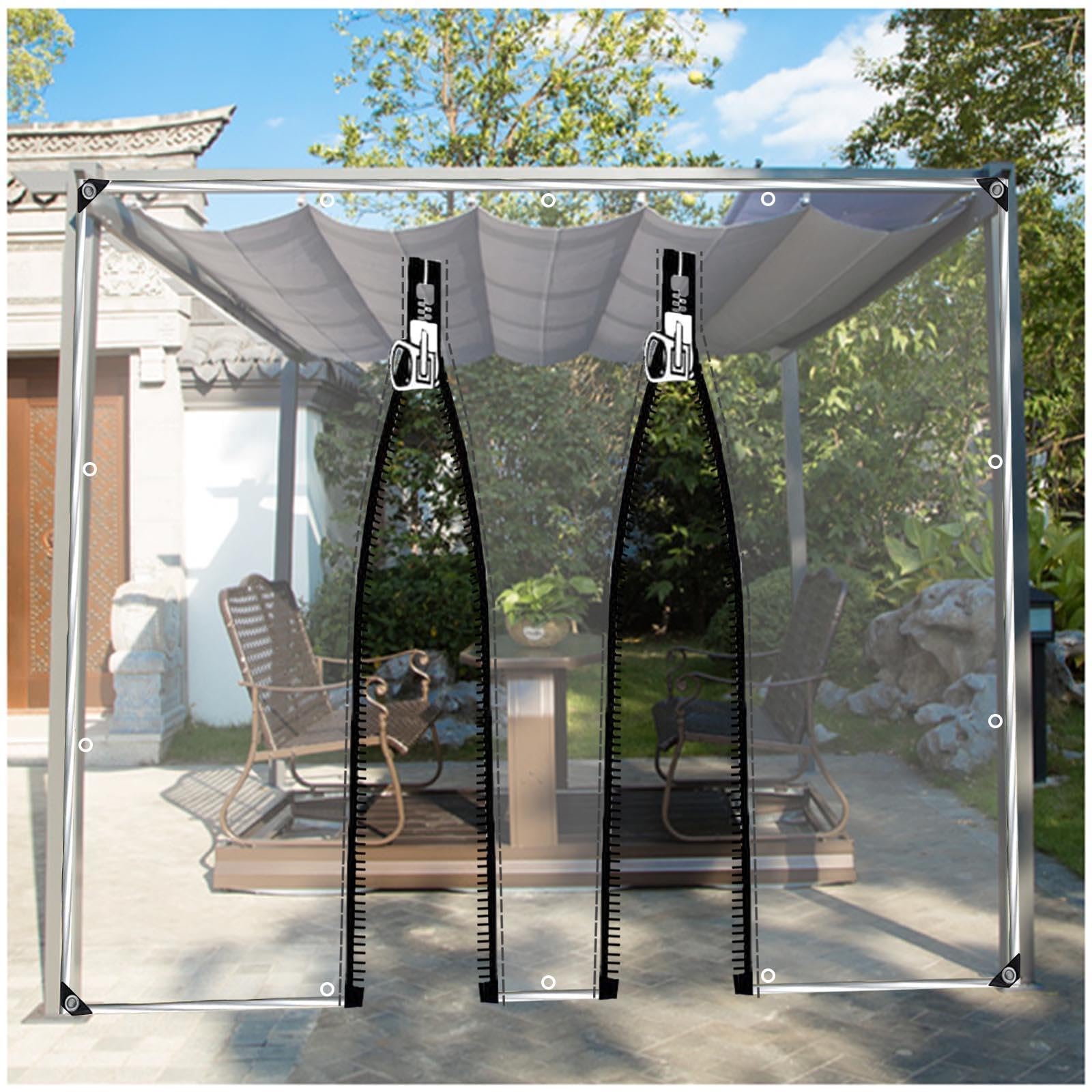 Outdoor Clear Tarp Curtains with Zipper Door, PVC Transparent Tarpaulin Side Panels with Eyelets, Pergola Patio Carport Waterproof Tarpaulin Side Panels,WxH-2x2.5m/6.6 * 8.2ft