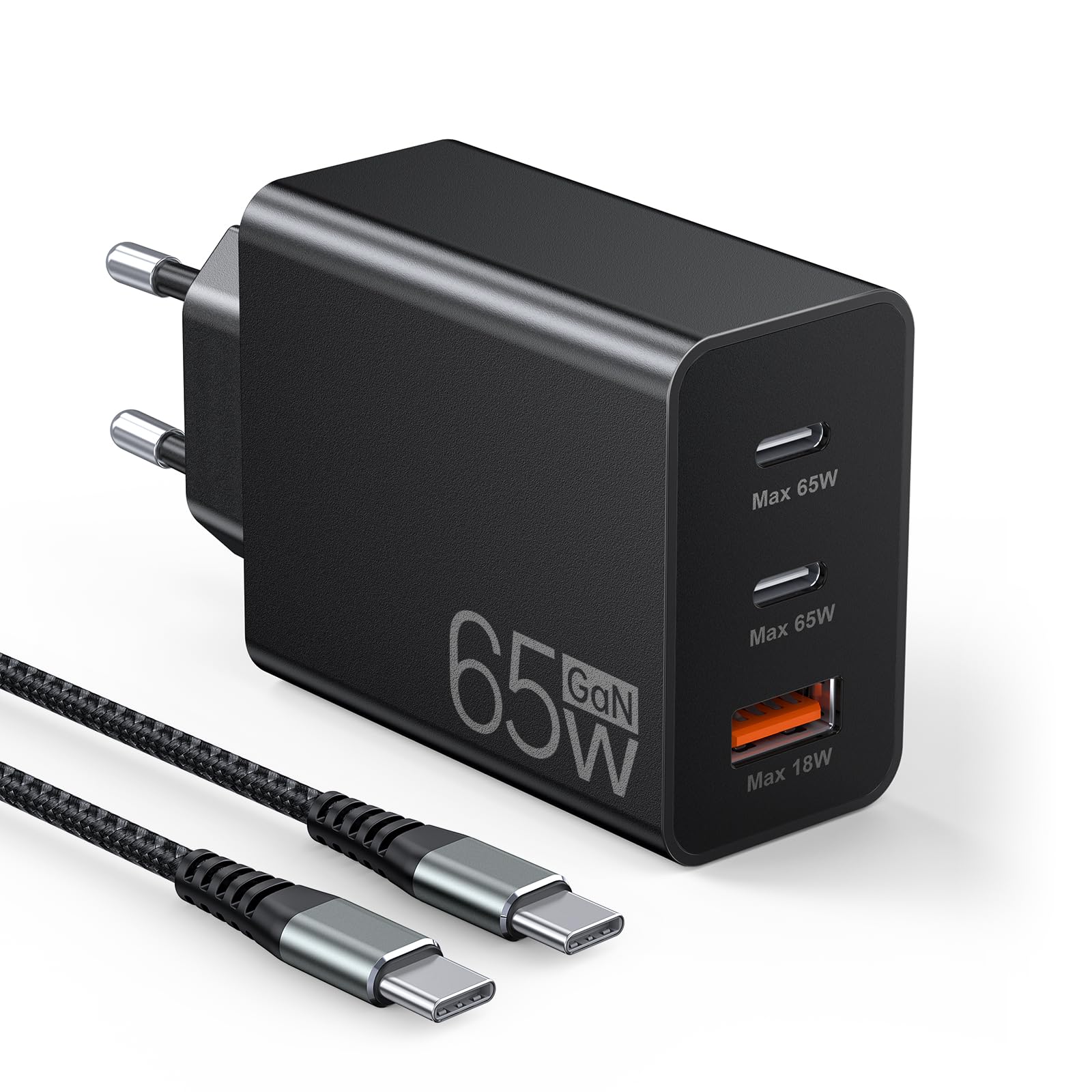 65W USB C Ladegerät, 3Port USB Schnellladegerät mit Ladekabel 2M,USB C Netzteil für MacBook Air Pro M1/M2,iPhone 17 Pro Max/16/15/14/13,Switch,Galaxy S24 Ultra/S23/S22,Tablet,Laptop,Handys usw