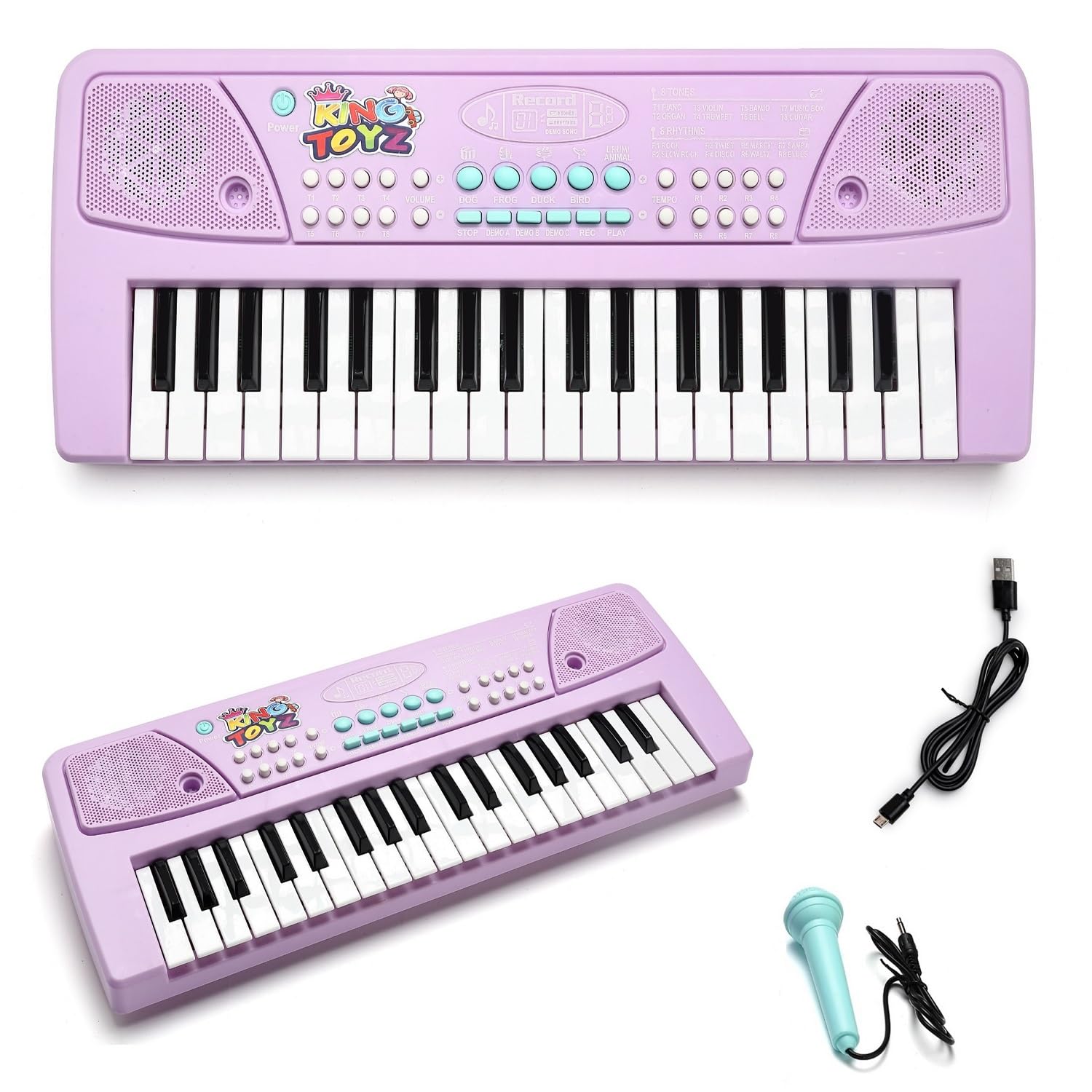 KING TOYZ Kids Piano Keyboard with Mic | 37 Keys, 8 Rhythms, 8 Tones & 6 Demo Songs | Electronic Musical Toy for Boys & Girls Age 2-5 | Educational & Recording Keyboard for Beginners - Purple