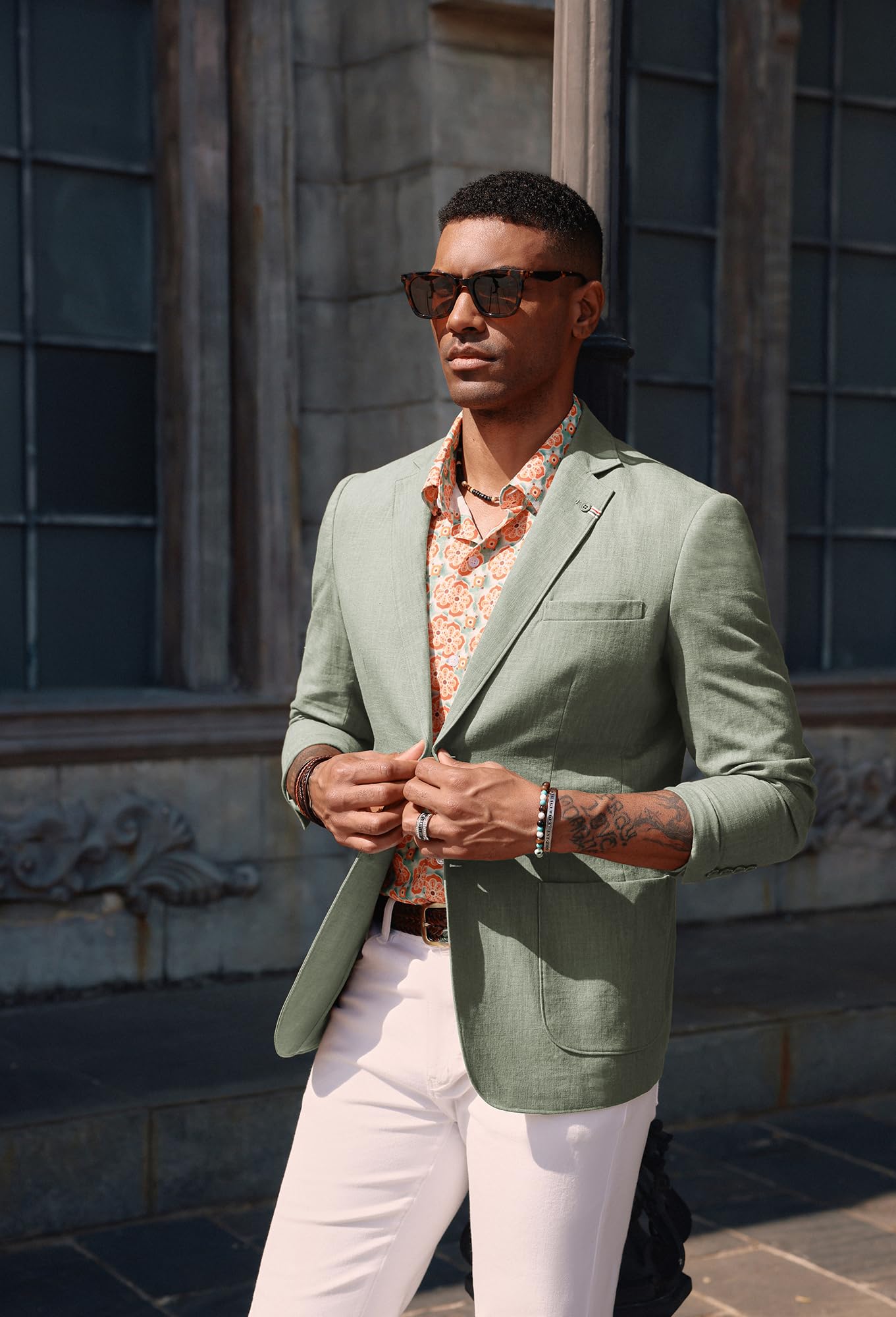 PJ PAUL JONES Giacca sportiva da uomo casual leggera in cotone e lino, con 2 bottoni, sfoderata, Verde chiaro, S