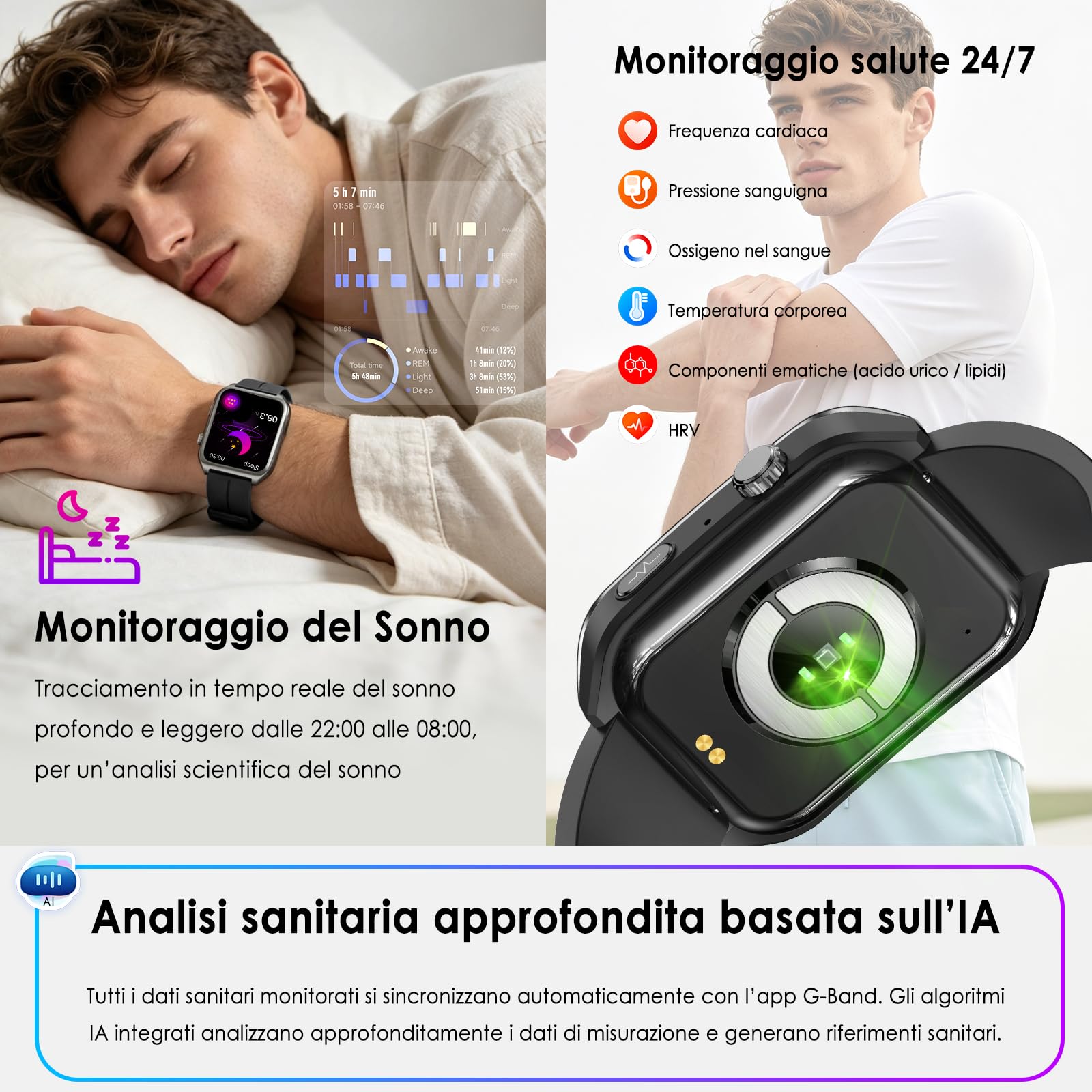 2026 Smartwatch Uomo con ECG+PPG/Pressione Sanguigna/Acido Urico/Sonno/BMI