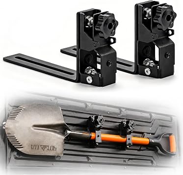 ALL-TOP Shovel Holder Mount for Truck Pair fit Max Dia. 1.32in/33.5mm Round Tube Handle Clamp Stainless & Alloy Steel with Lockable Hole & Twist Knob to Rack & Molle Panel