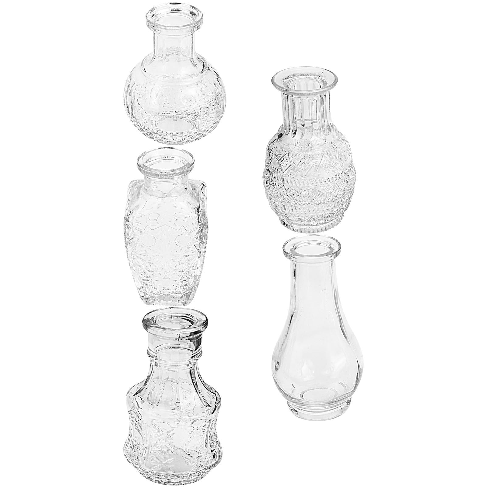 5 Pezzi Vaso Trasparente in Vetro Stile Vintage Rilievo per Fiori