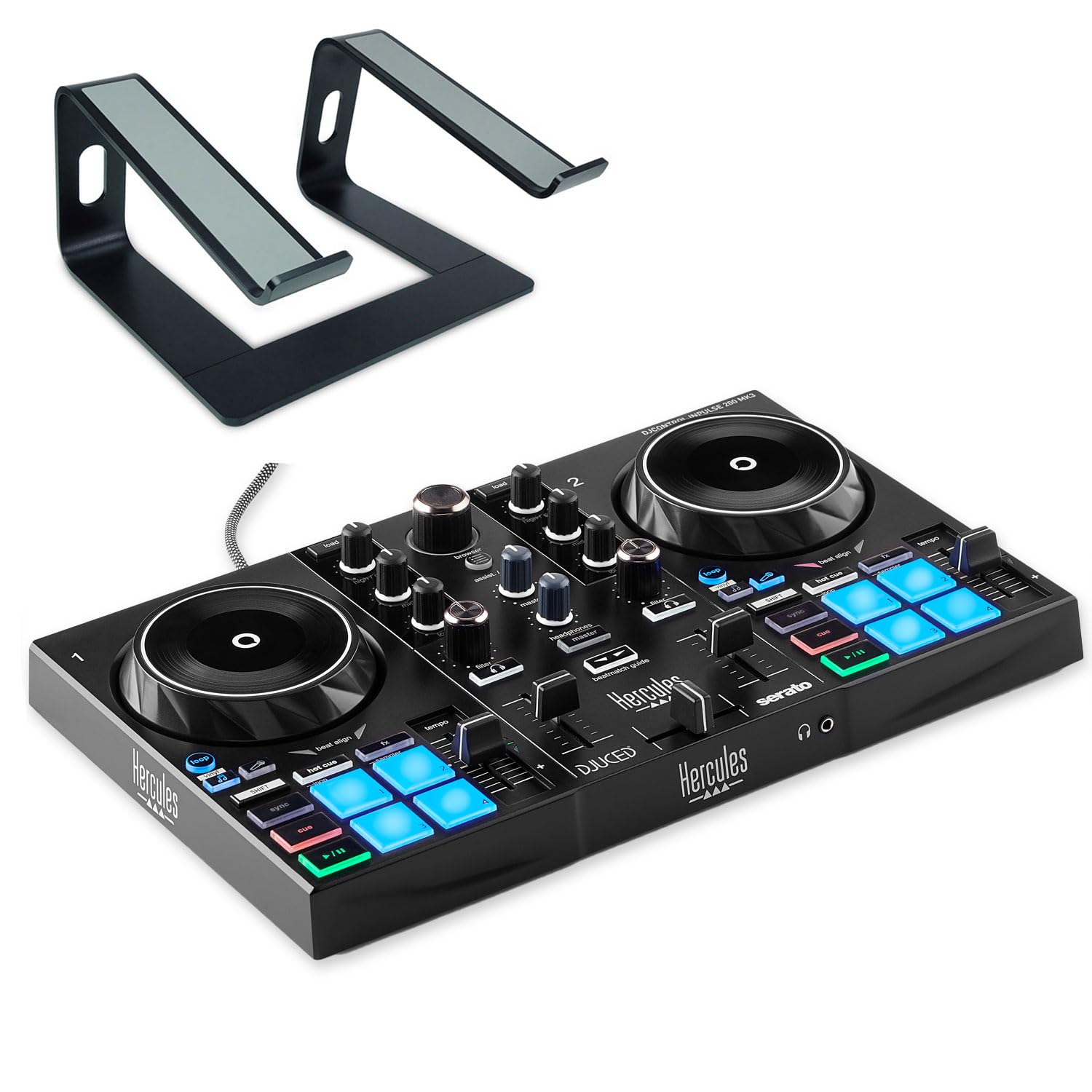 Hercules Inpulse 200 MK3 DJ-Controller mit Laptop Stativ Schwarz