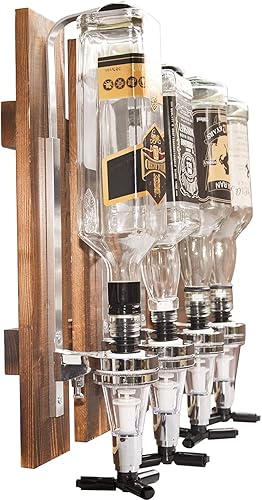 Miniatura 8 de Dispensador de licor montado en la pared de 3 botellas, estante de pared de madera para bar en casa, dispensador de bebidas de vidrio para fiestas