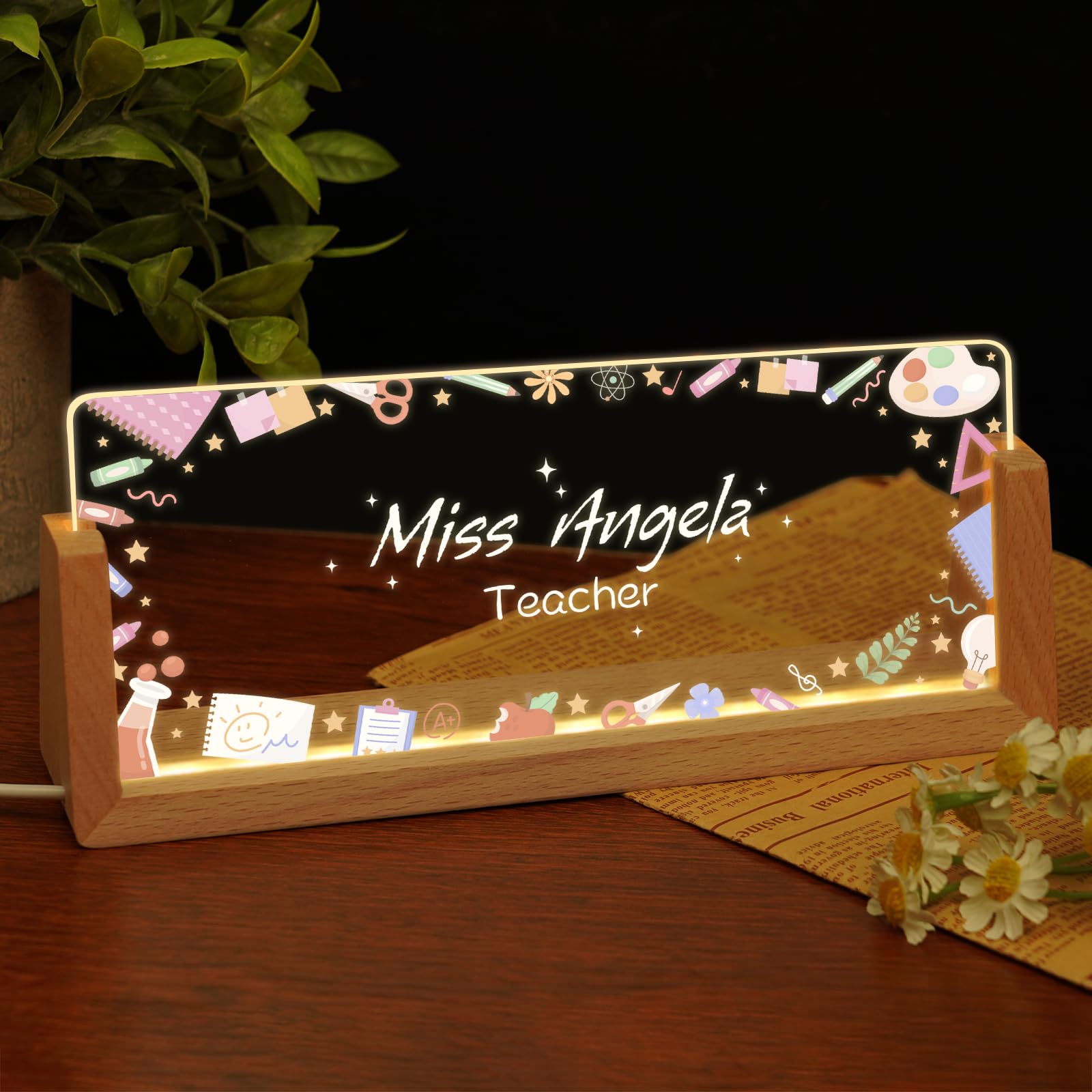 Custom Name Plate for Desk, Personalized Light Up Acrylic Desk Name Plate, Personalized Office Gifts for Boss Coworkers Teacher, Employee Appreciation GIfts, Office Decor for Women Men