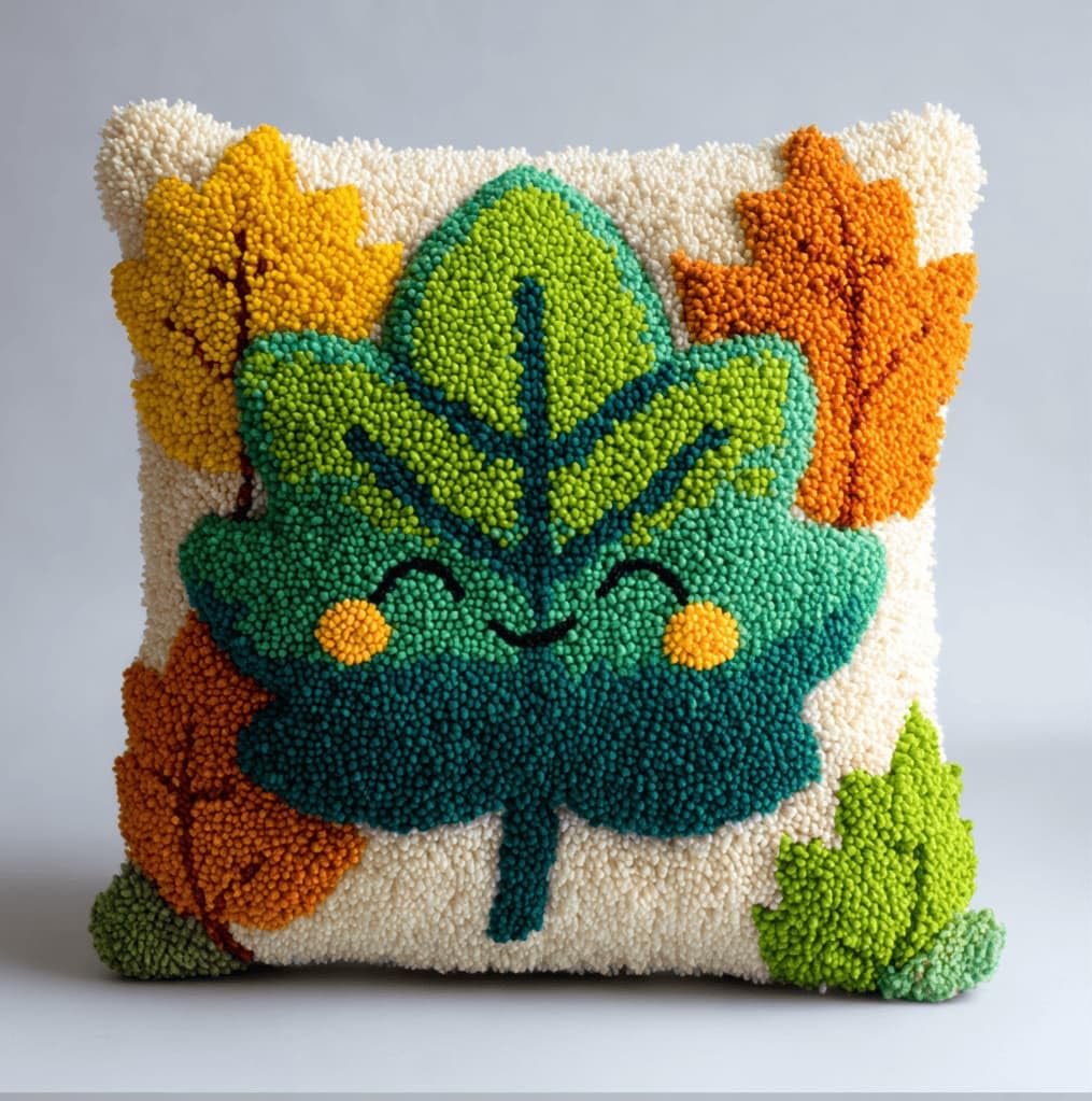 Kitquiver Latch Hook DIY Pillow Kit,Leaf Handmade Cushion Cover 43X43Cm