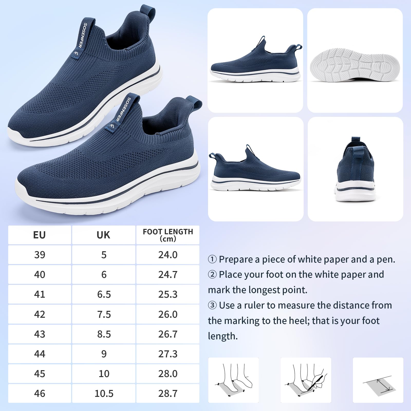 Sosenfer Chaussures pour Homme Baskets Slip-on légères à Enfiler Mains