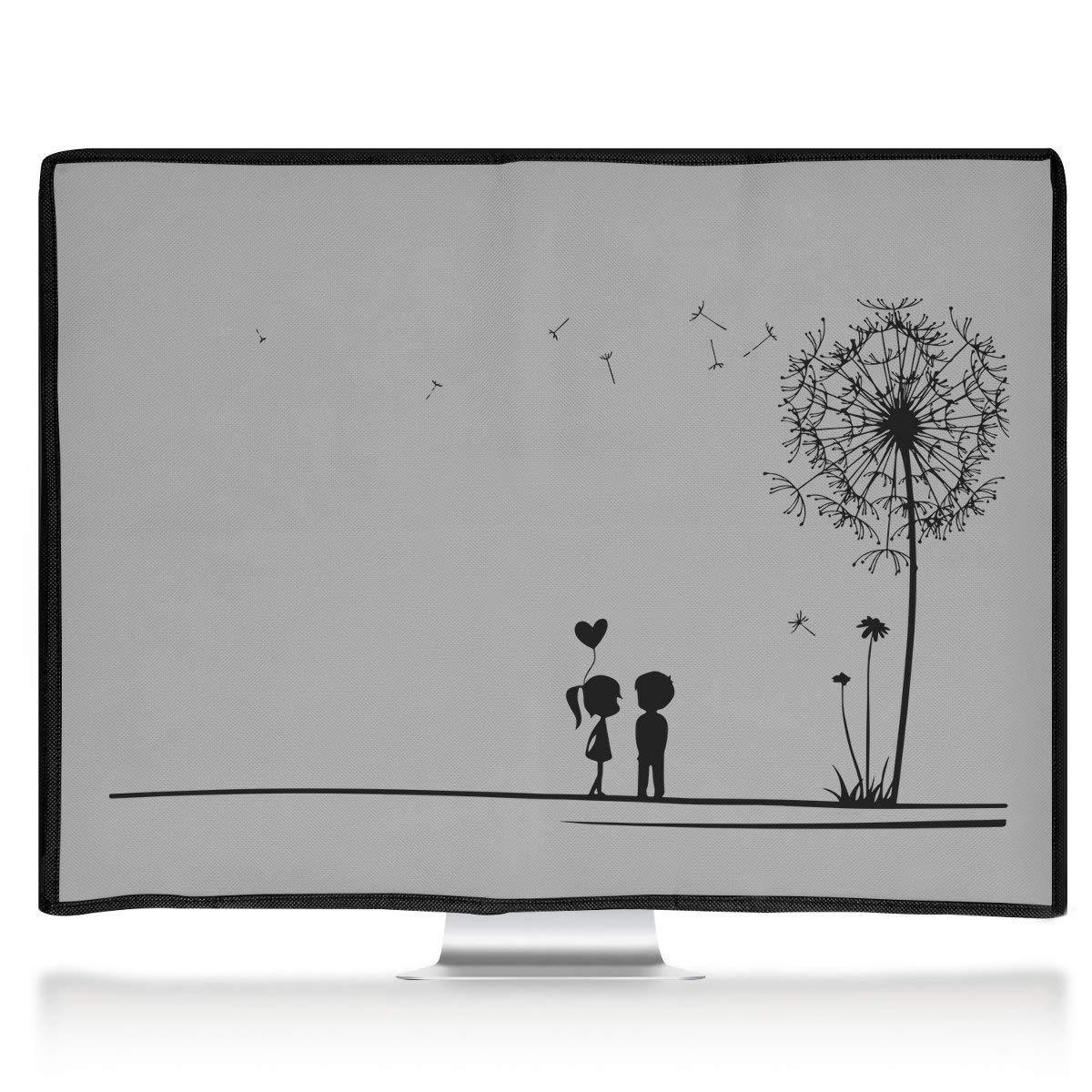 kwmobile Pokrowiec na monitor komputerowy, kompatybilny z monitorami 27–28", Dandelion Love czarny/jasnoszary