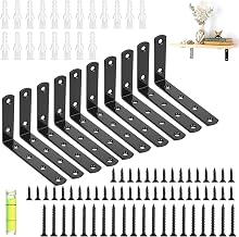 10Pcs Heavy Duty Shelf Brackets, Black Heavy Duty Shelf Brackets, L-Shaped Wall Corner Shelf Brackets, Shelf Supports, 90 Degree Floating Shelf Brackets (125 x 75mm)