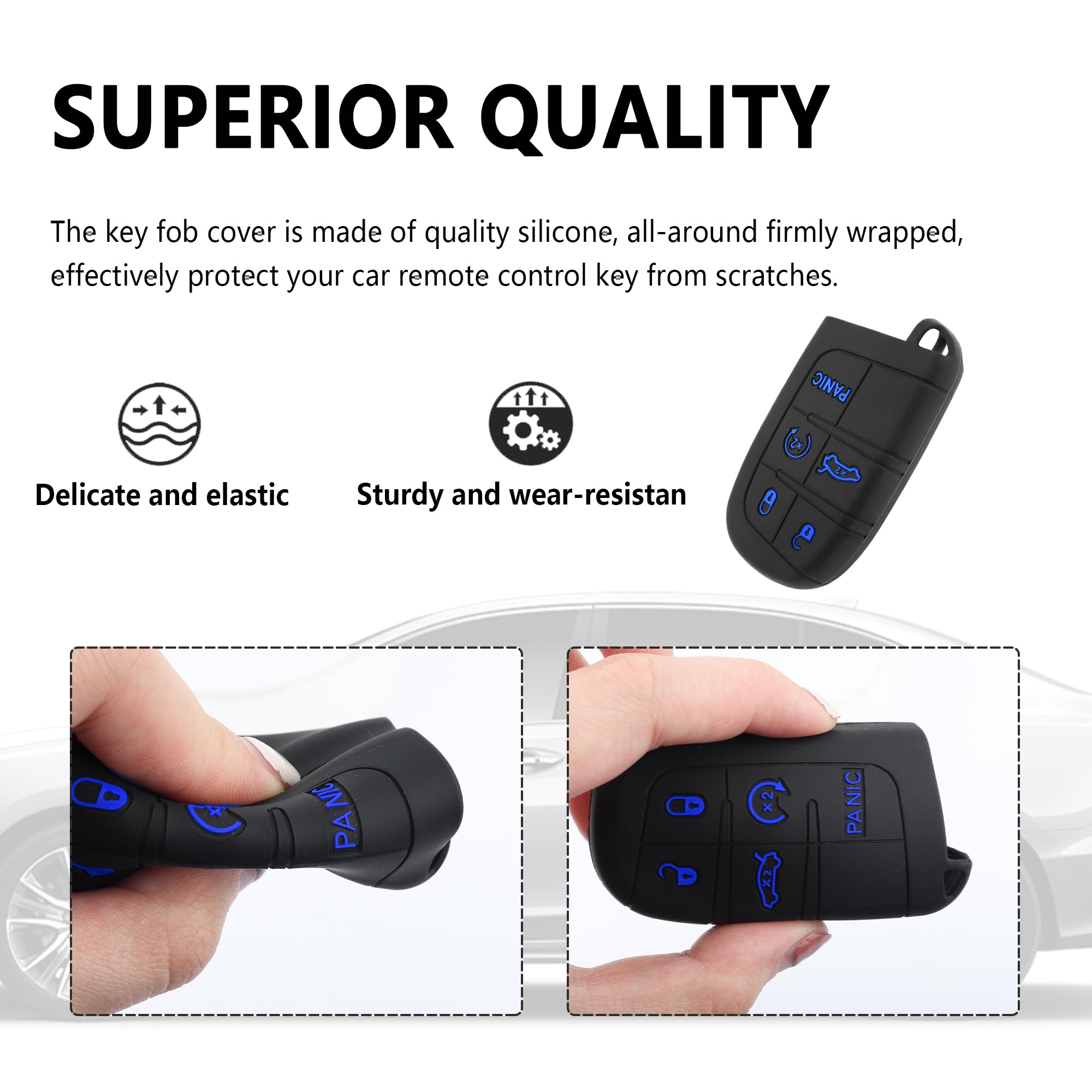 5 Buttons Car Key Fob Cover Key Fob Case Car Accessories Compatible with Jeep Dodge Chrysler Blue — view 3