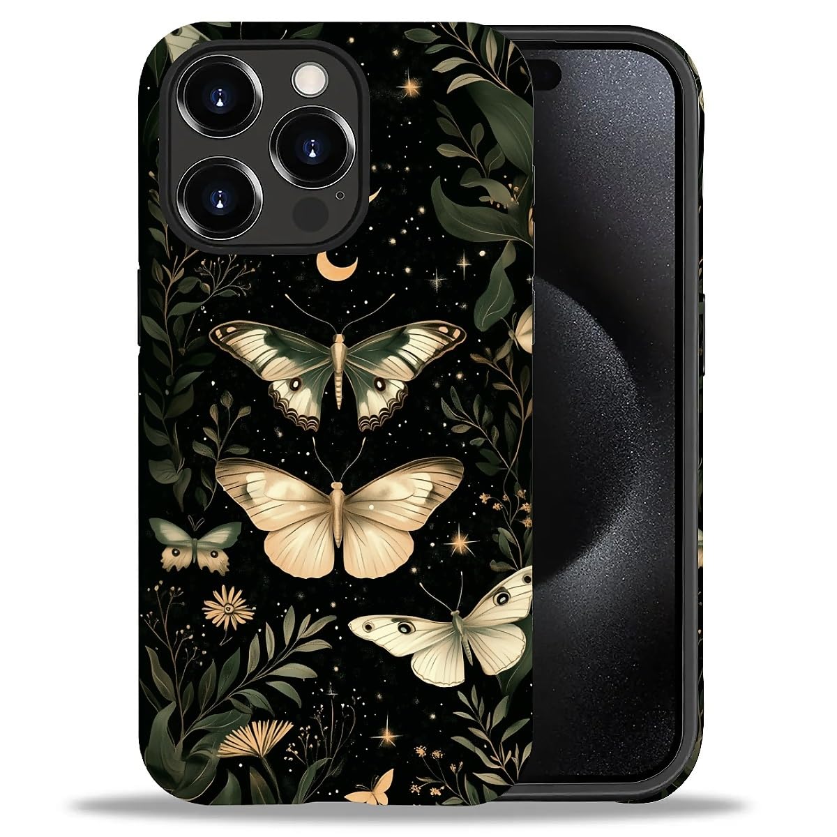 CARLOCA Case for iPhone 15 Pro Max,Gothic Dark Butterfly Soft TPU + Hard PC 2-in-1,Shockproof Anti-Scratch Protective Case Compatible with iPhone 15