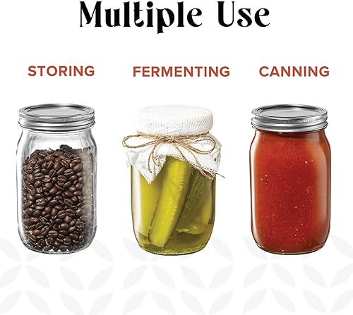 Miniatura 4 de GLING 3 tarros de vidrio de boca ancha de 64 onzas con tapas herméticas de metal y bandas de 2 cuartos de galón grandes para conservar y preparar