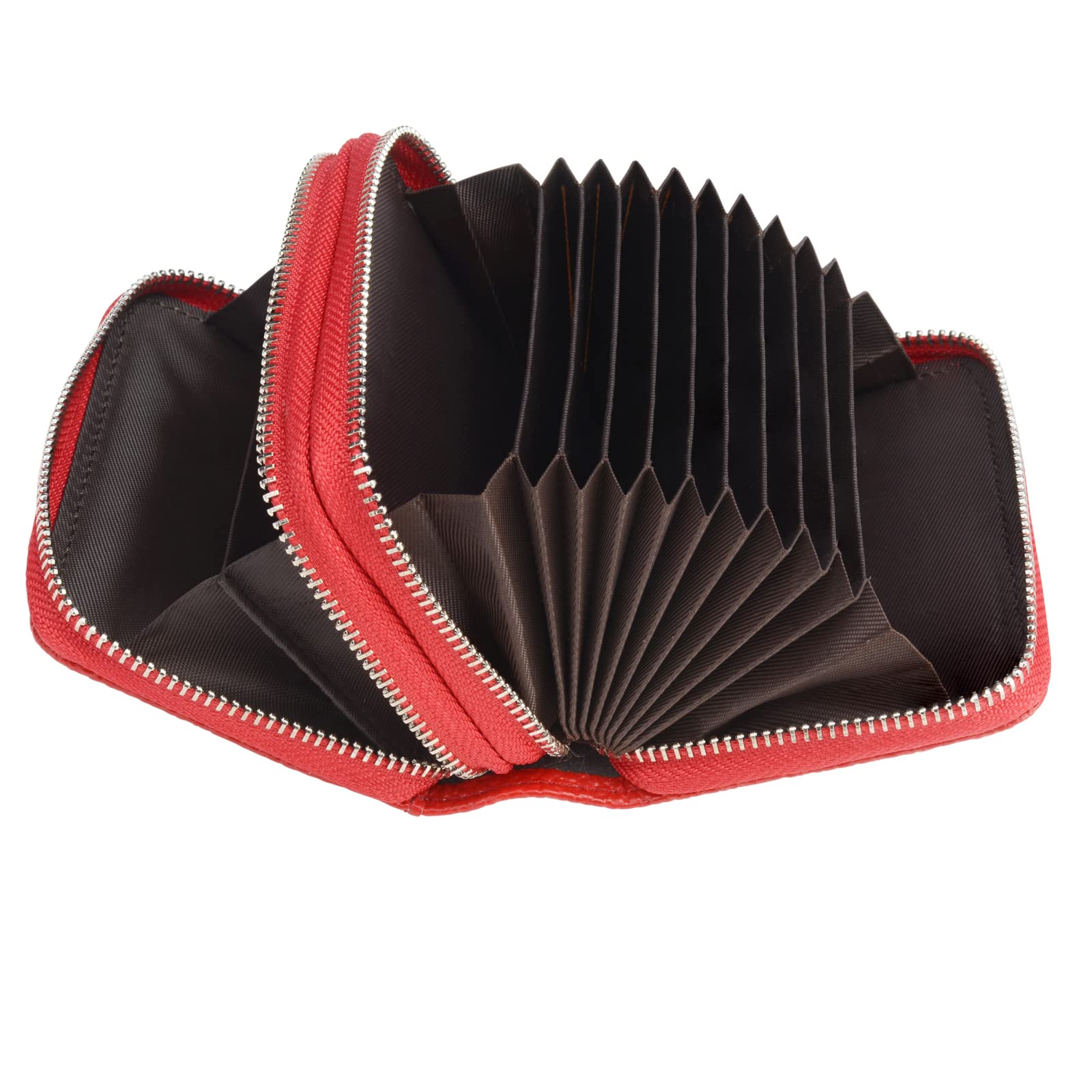 traderplus Women's RFID Blocking Leather Zipper Card Wallet Small Purse Credit Card Case Holder for Mother Day Gift (Red)